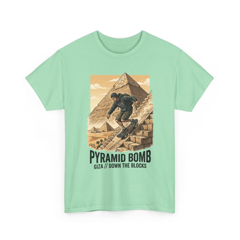 Pyramid Bomb Skateboarding T-Shirt — "Pyramid Bomb: Giza / Down The Blocks" Vintage Skate Tee