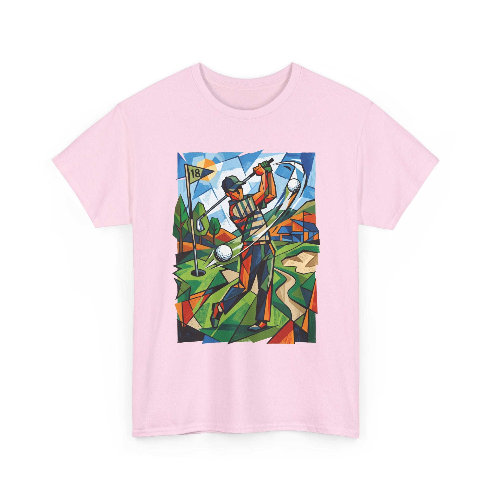 Golf Swing Art T-Shirt — Colorful Cubist Golfer Graphic Tee