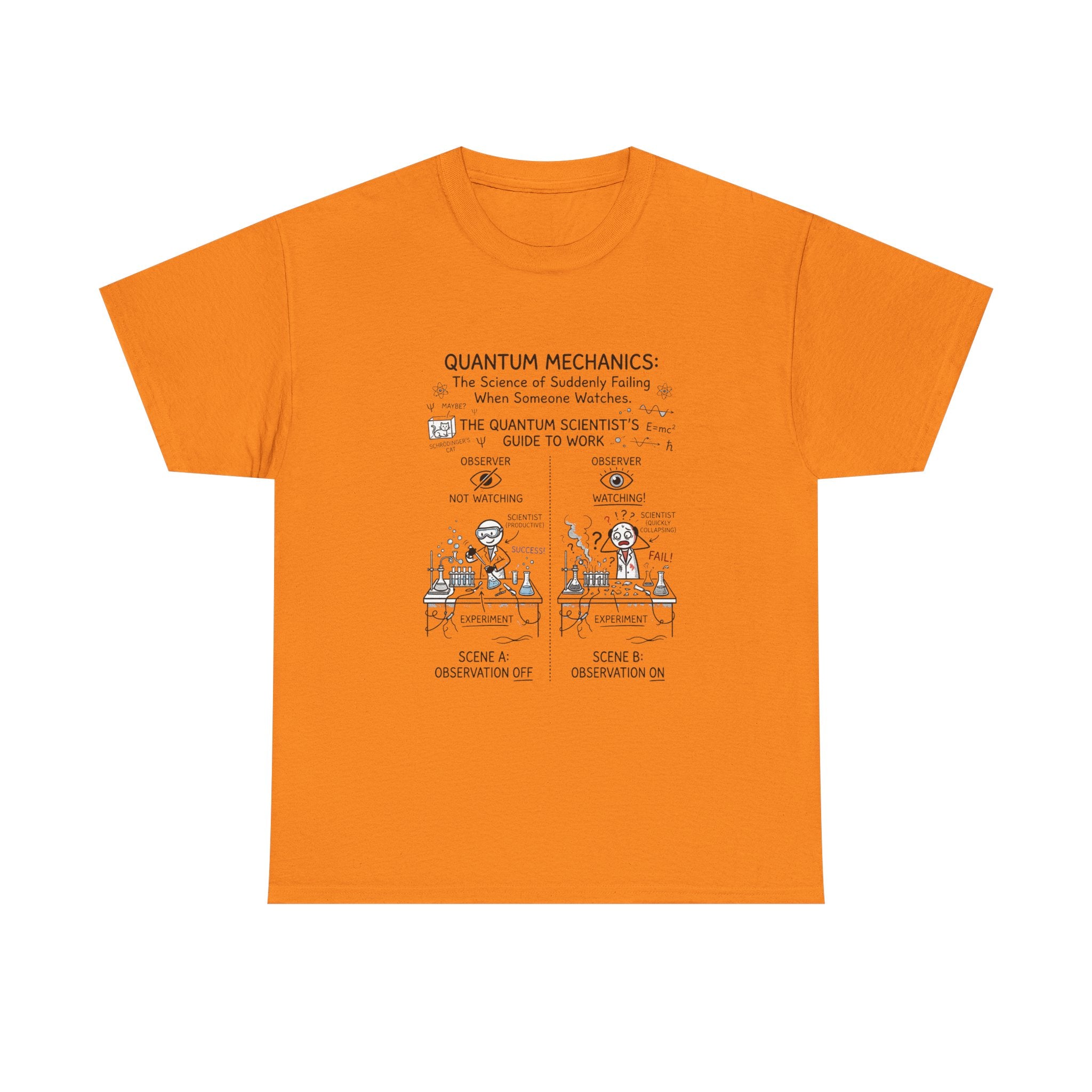 Quantum Mechanics Cartoon T‑Shirt — Funny Science Diagram Tee