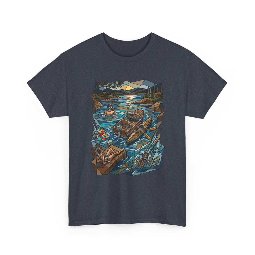Fishing River Scene T-Shirt — Scenic Canoe & Rowboat Lake Outdoor Adventure Tee