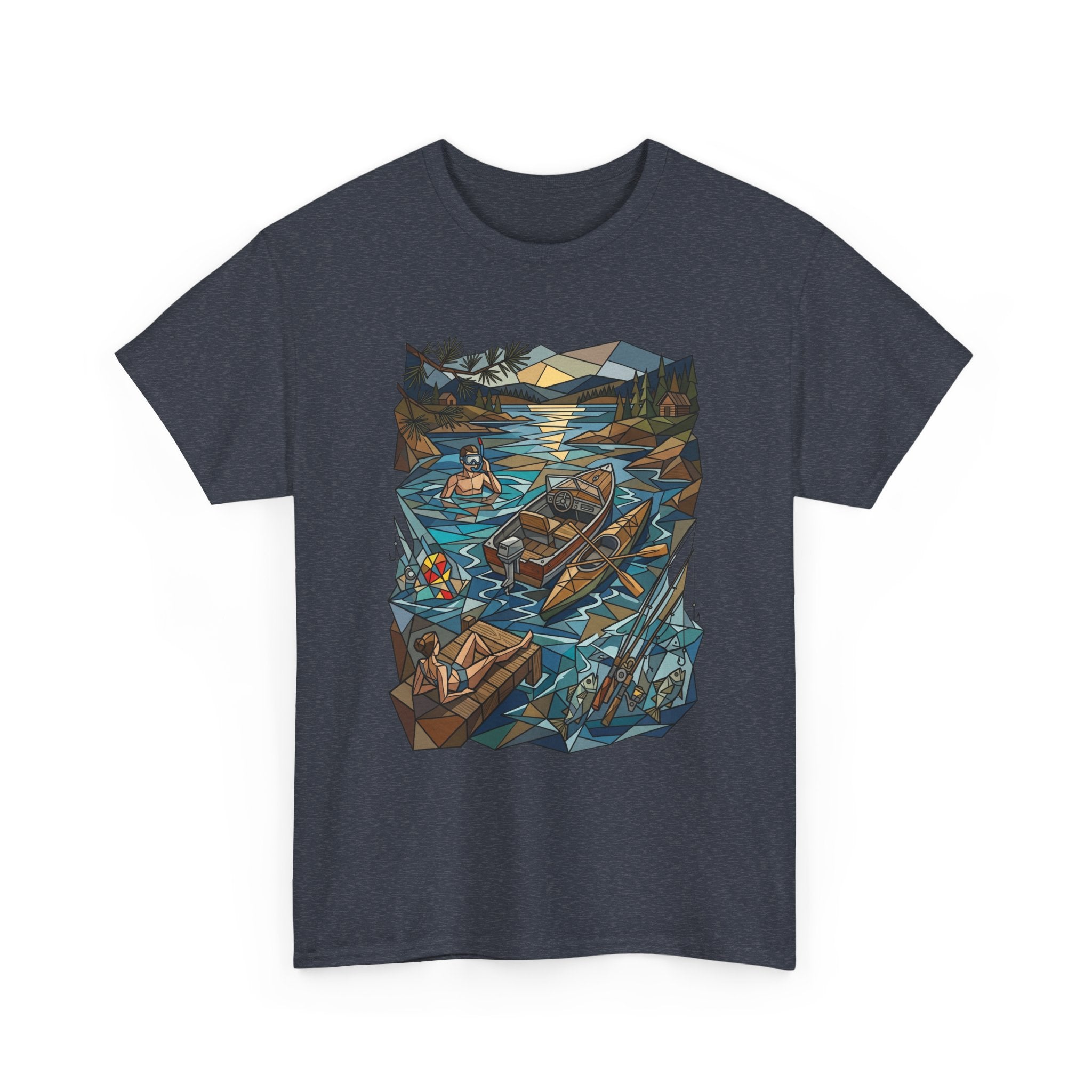 Fishing River Scene T-Shirt — Scenic Canoe & Rowboat Lake Outdoor Adventure Tee
