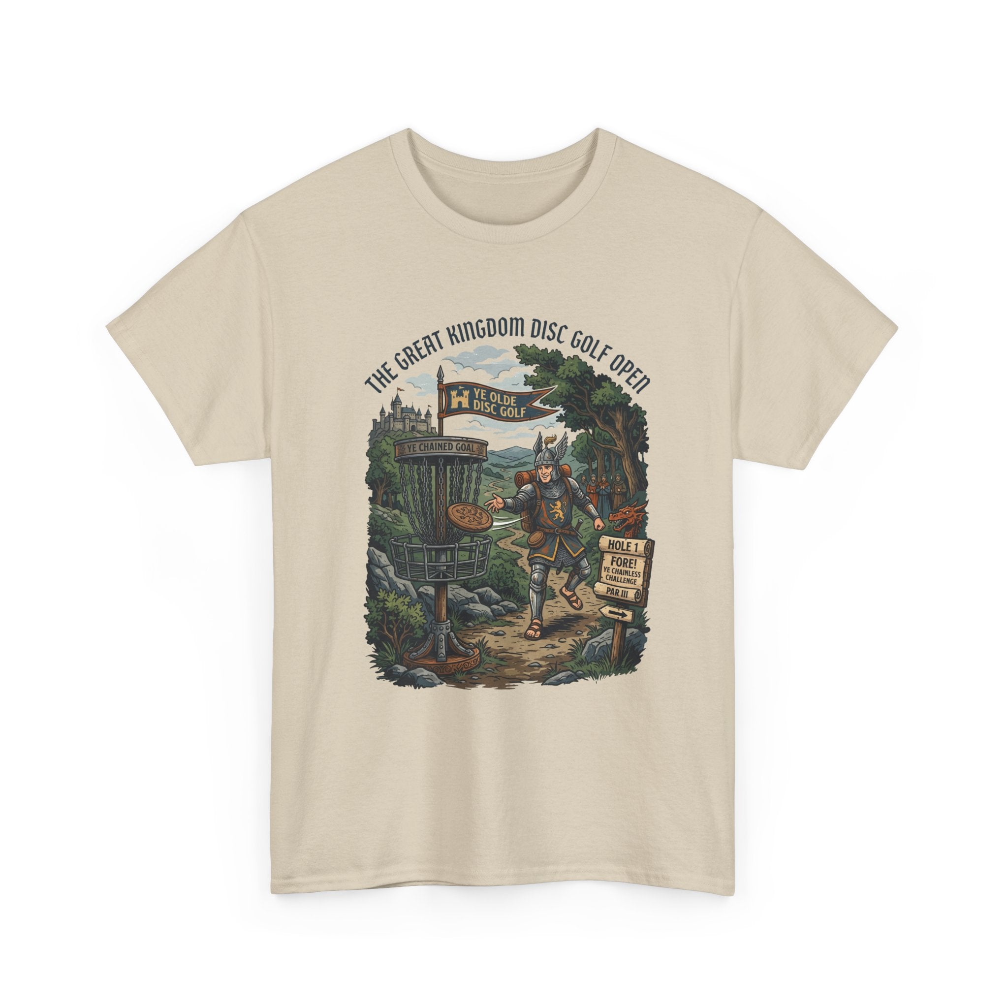 Medieval Disc Golf Adventure Tee — "The Great Kingdom Disc Golf Open" Graphic Shirt