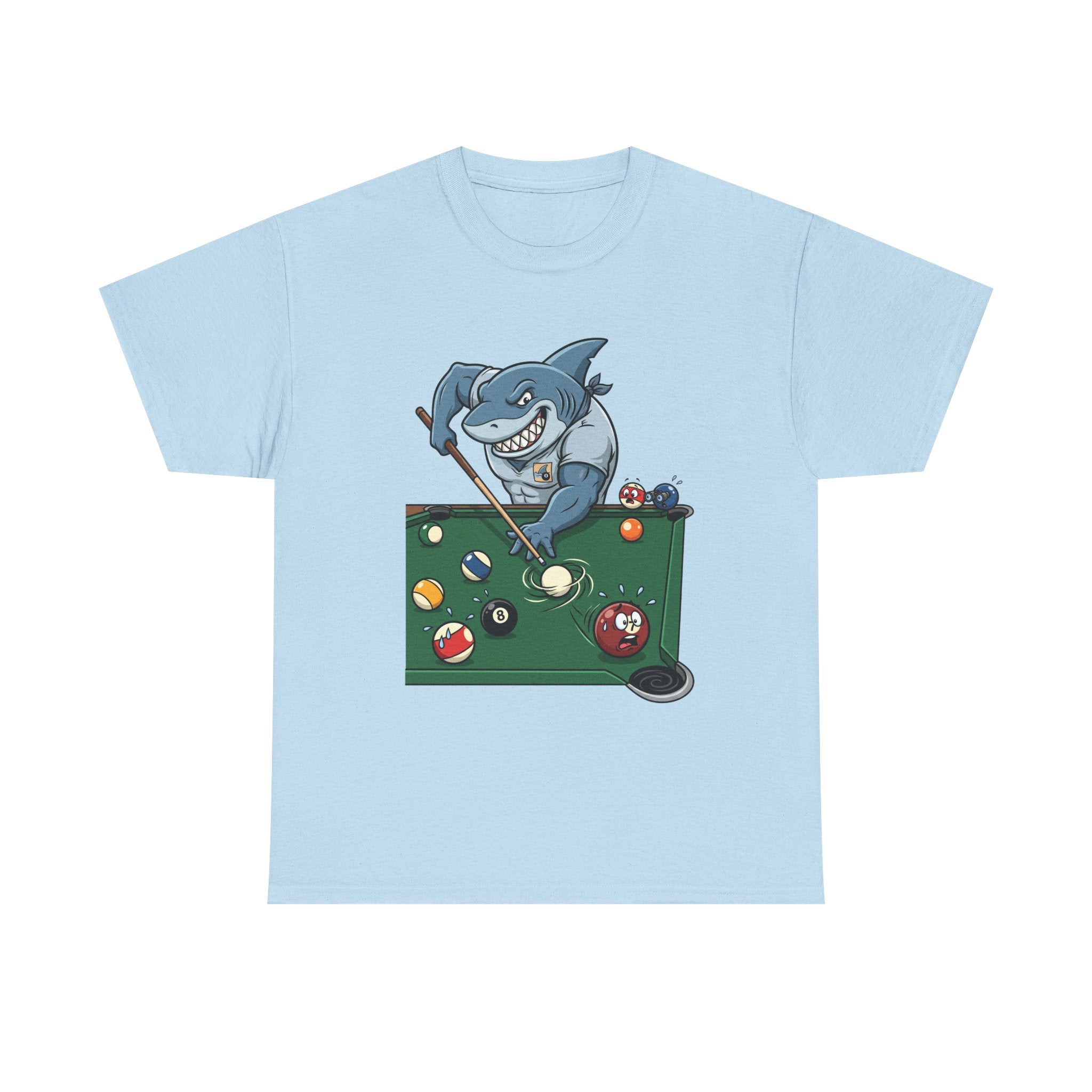 Shark Playing Pool T‑Shirt — Funny Billiards Shark Graphic Tee