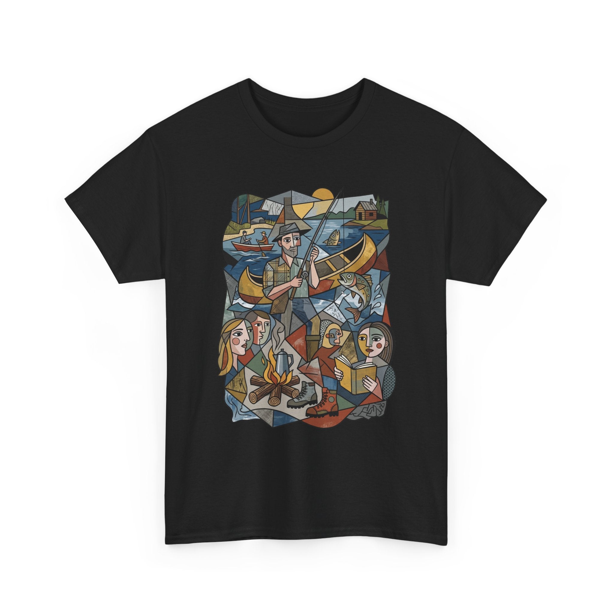 T-Shirt — Nautical Folk Art Crew: Illustrated Sailing, Fishing & Harbor Scene