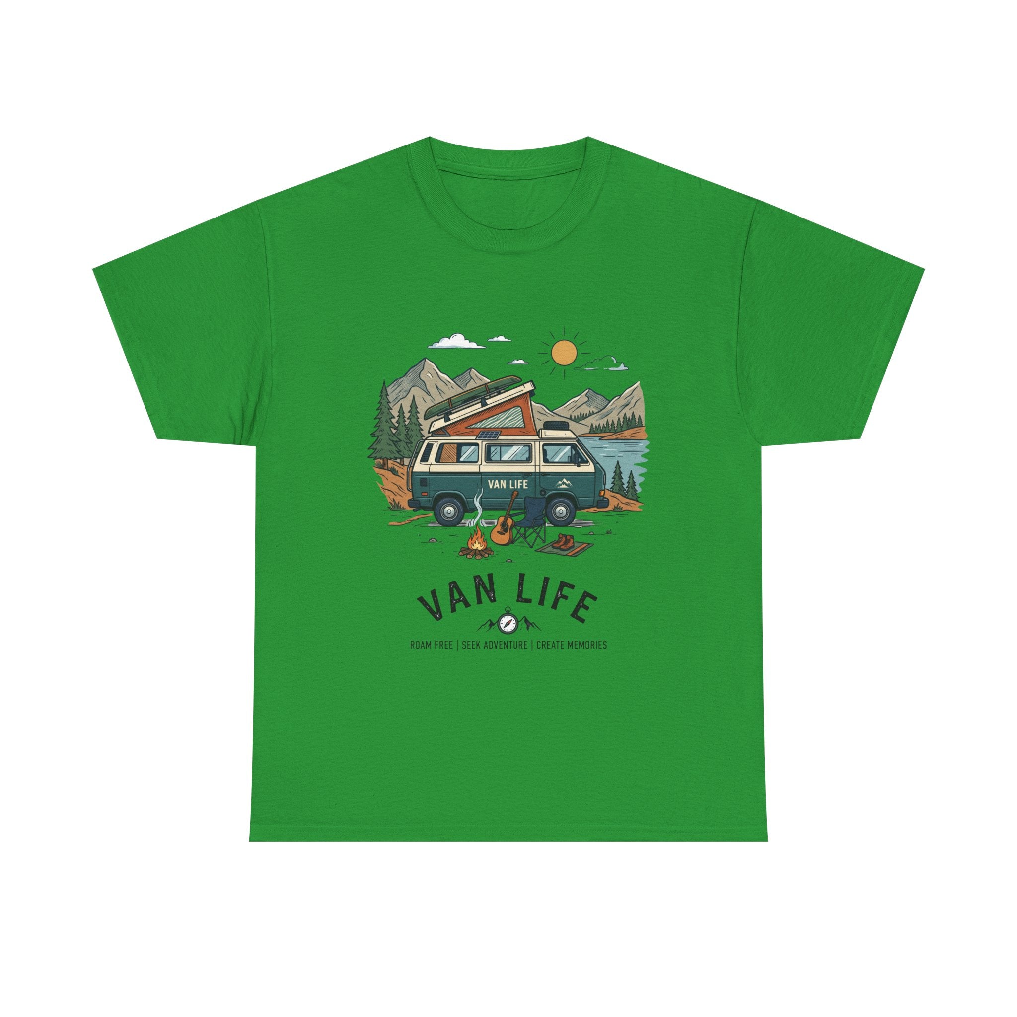 Van Life Camper T-Shirt — Retro Adventure Tee with Campfire Graphic