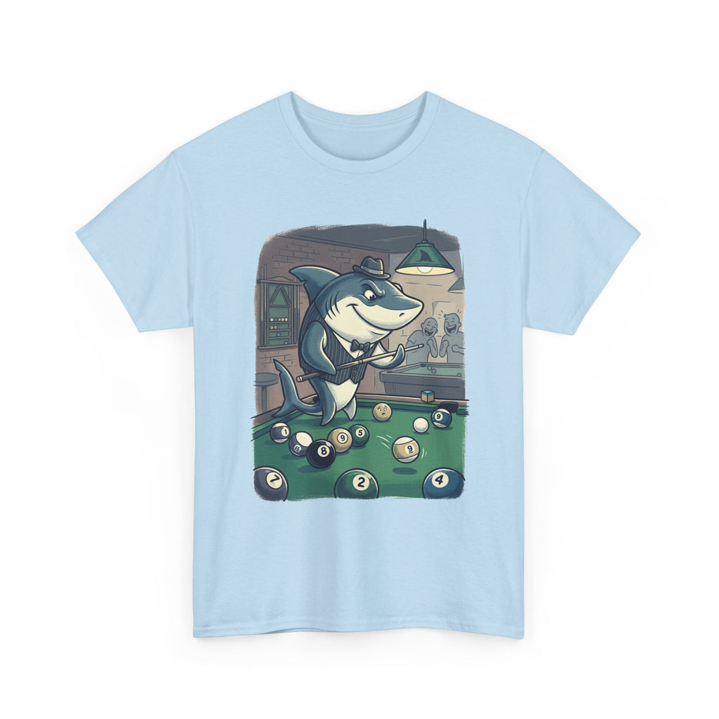 Shark Playing Pool T-Shirt – Funny Billiards Cartoon Tee