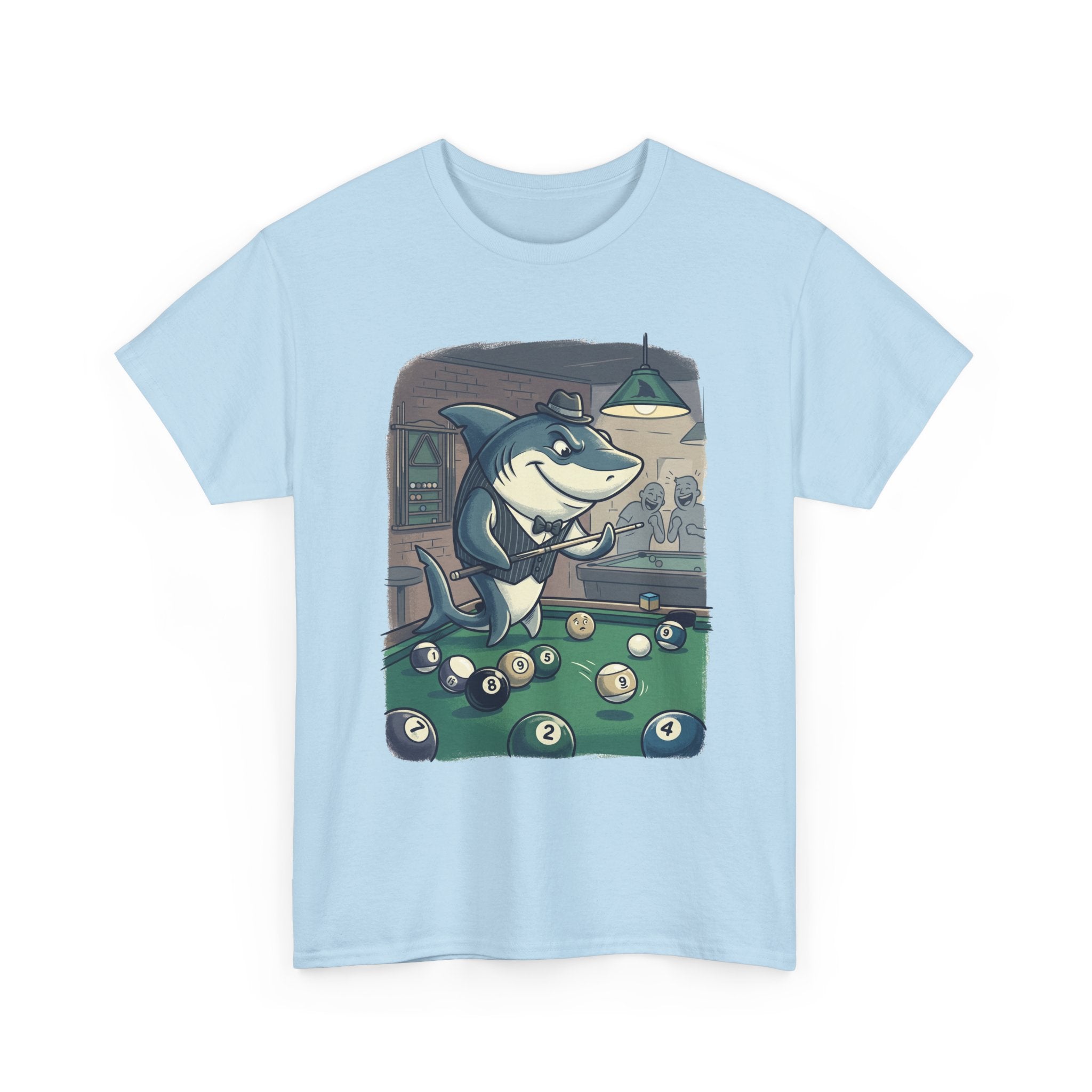 Shark Playing Pool T-Shirt – Funny Billiards Cartoon Tee