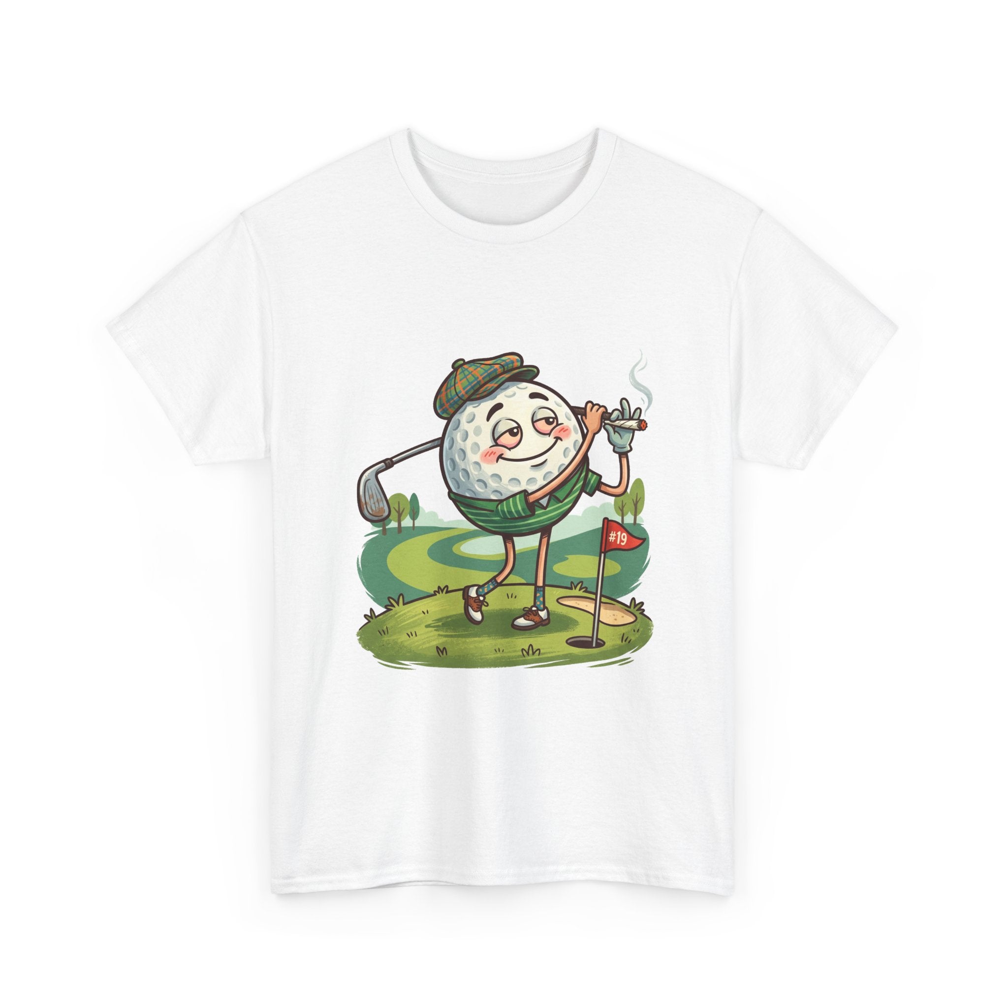 Golf Ball Character Weed T‑Shirt — Funny Retro Golfer Cartoon Tee
