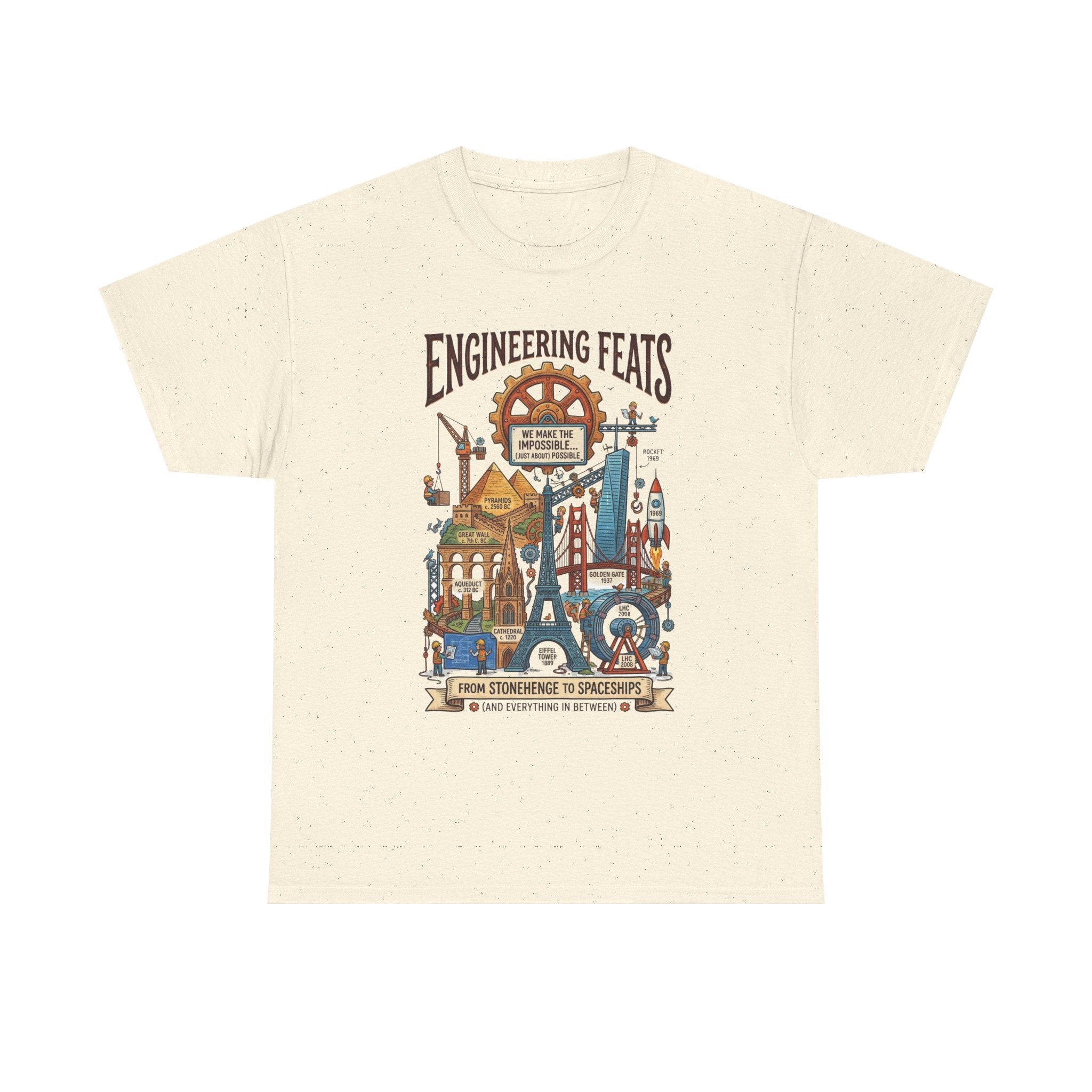 Engineering Feats T‑Shirt — STEM Vintage Landmark Illustration