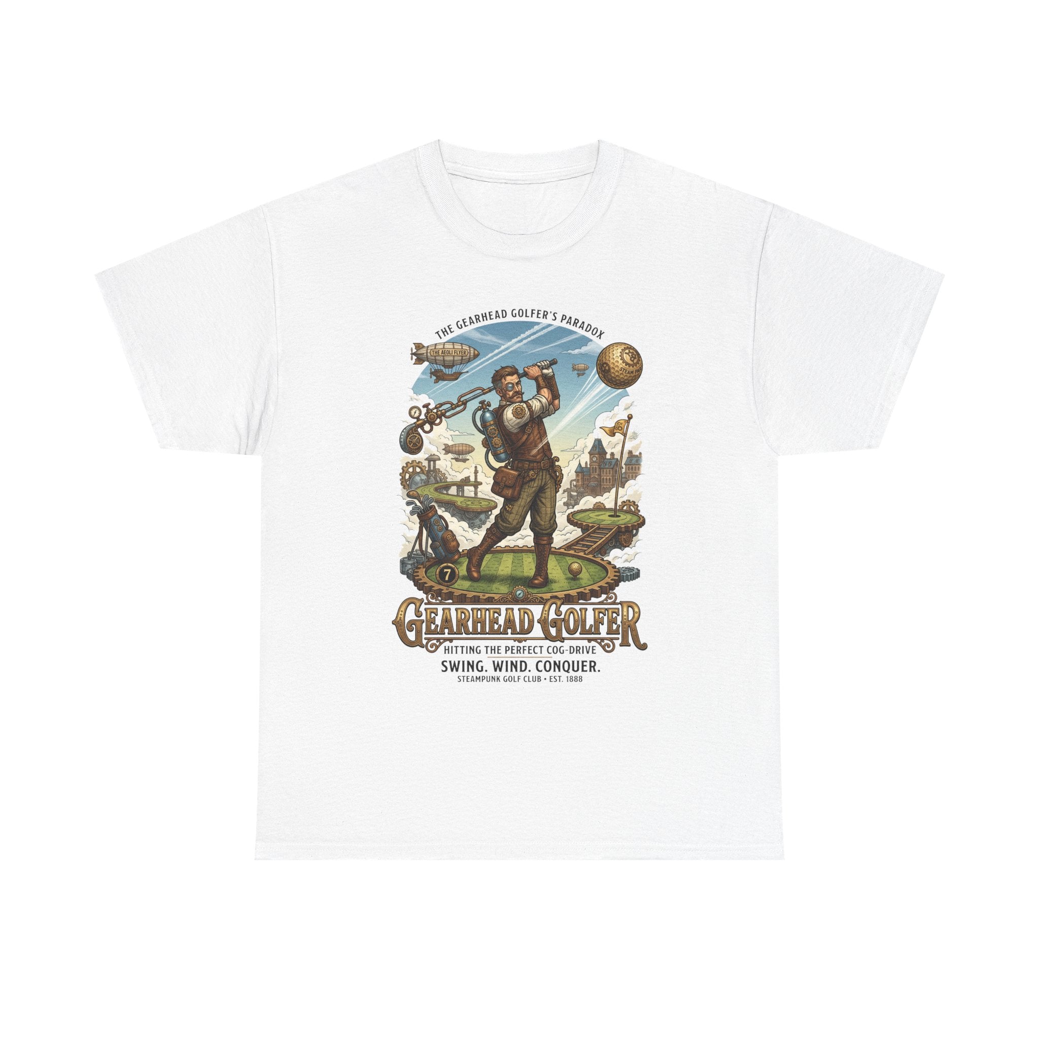 Steampunk Golf T-Shirt - 'Gearhead Golfer' Vintage Car & Golf Humor Tee