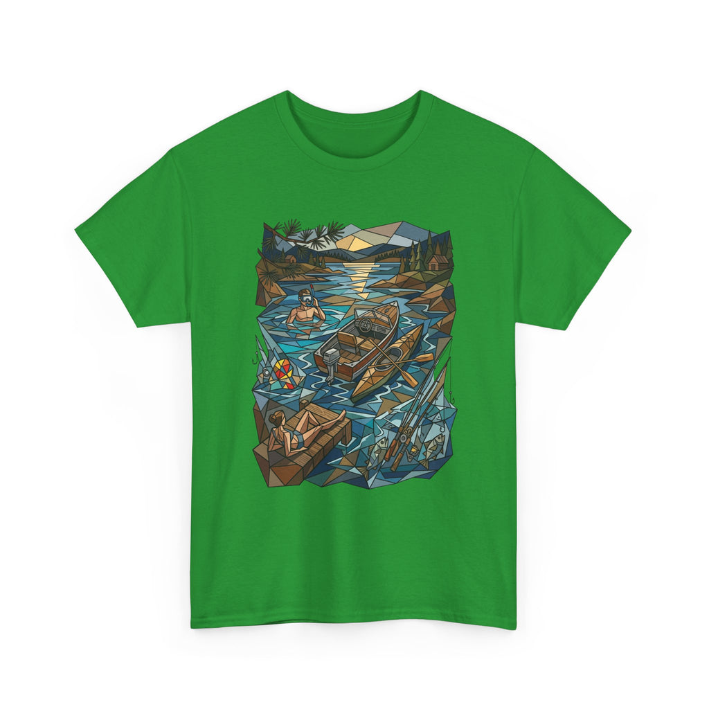 Fishing River Scene T-Shirt — Scenic Canoe & Rowboat Lake Outdoor Adventure Tee