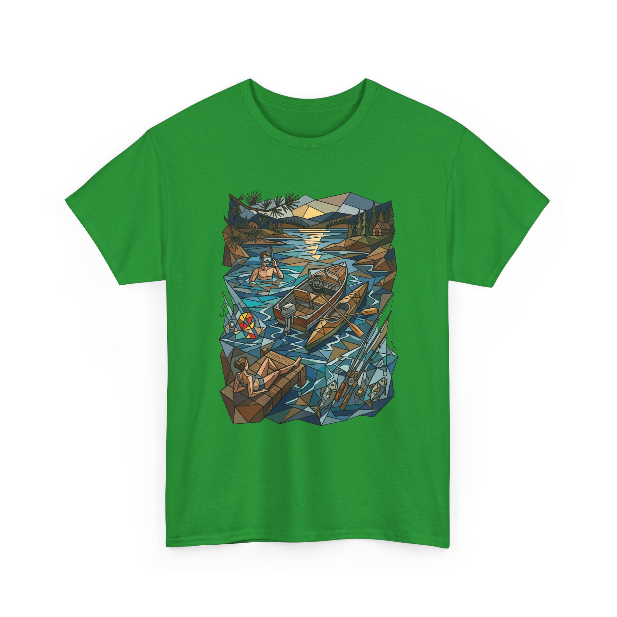 Fishing River Scene T-Shirt — Scenic Canoe & Rowboat Lake Outdoor Adventure Tee