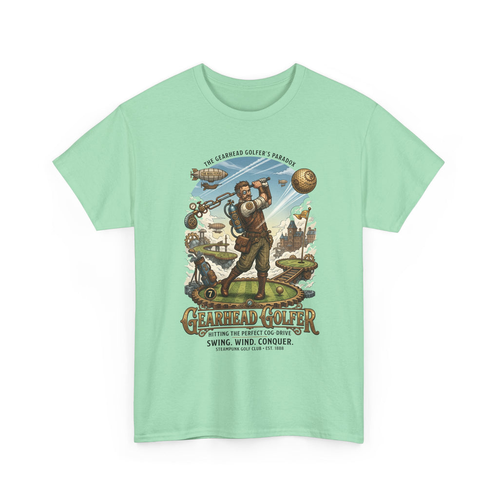 Steampunk Golf T-Shirt - 'Gearhead Golfer' Vintage Car & Golf Humor Tee