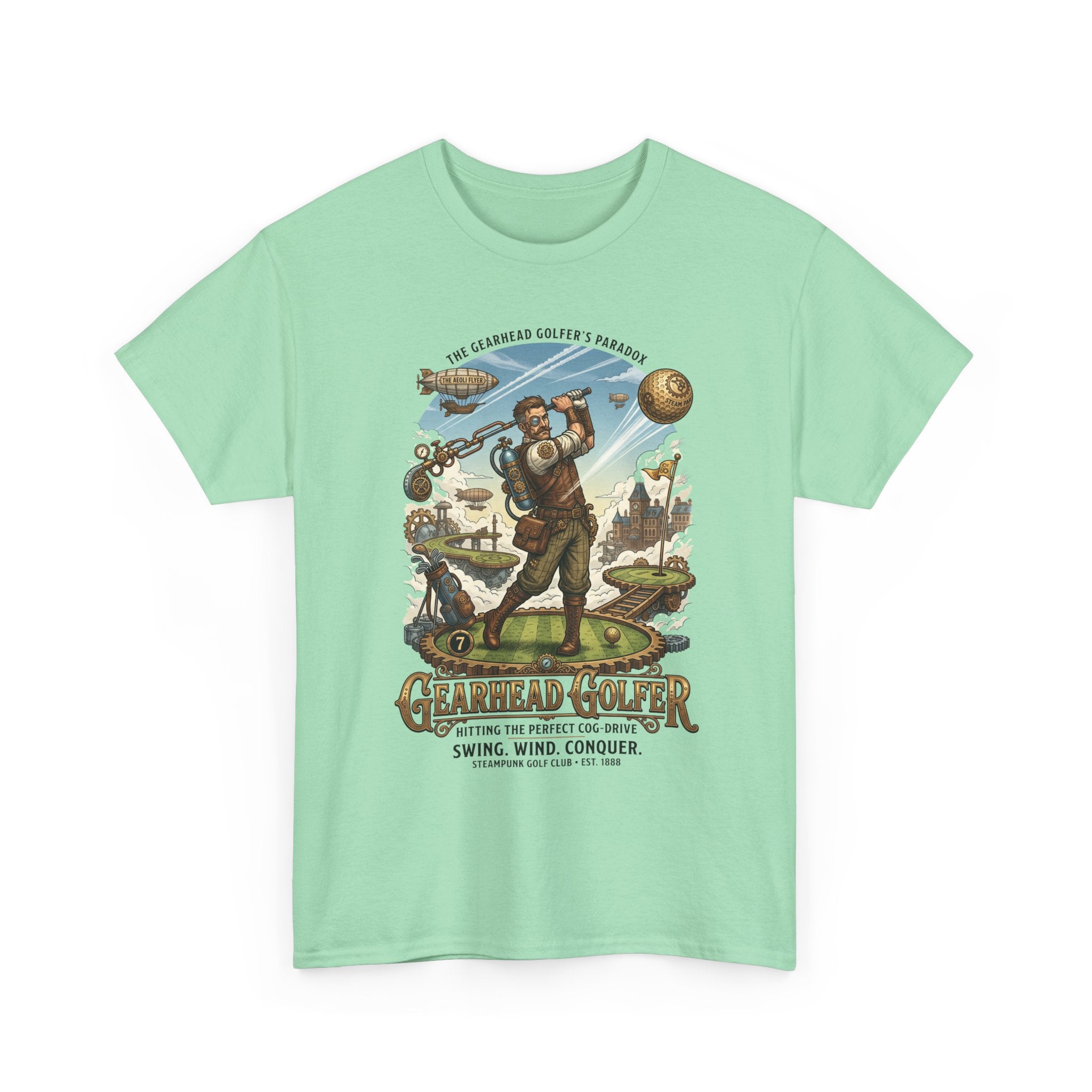 Steampunk Golf T-Shirt - 'Gearhead Golfer' Vintage Car & Golf Humor Tee