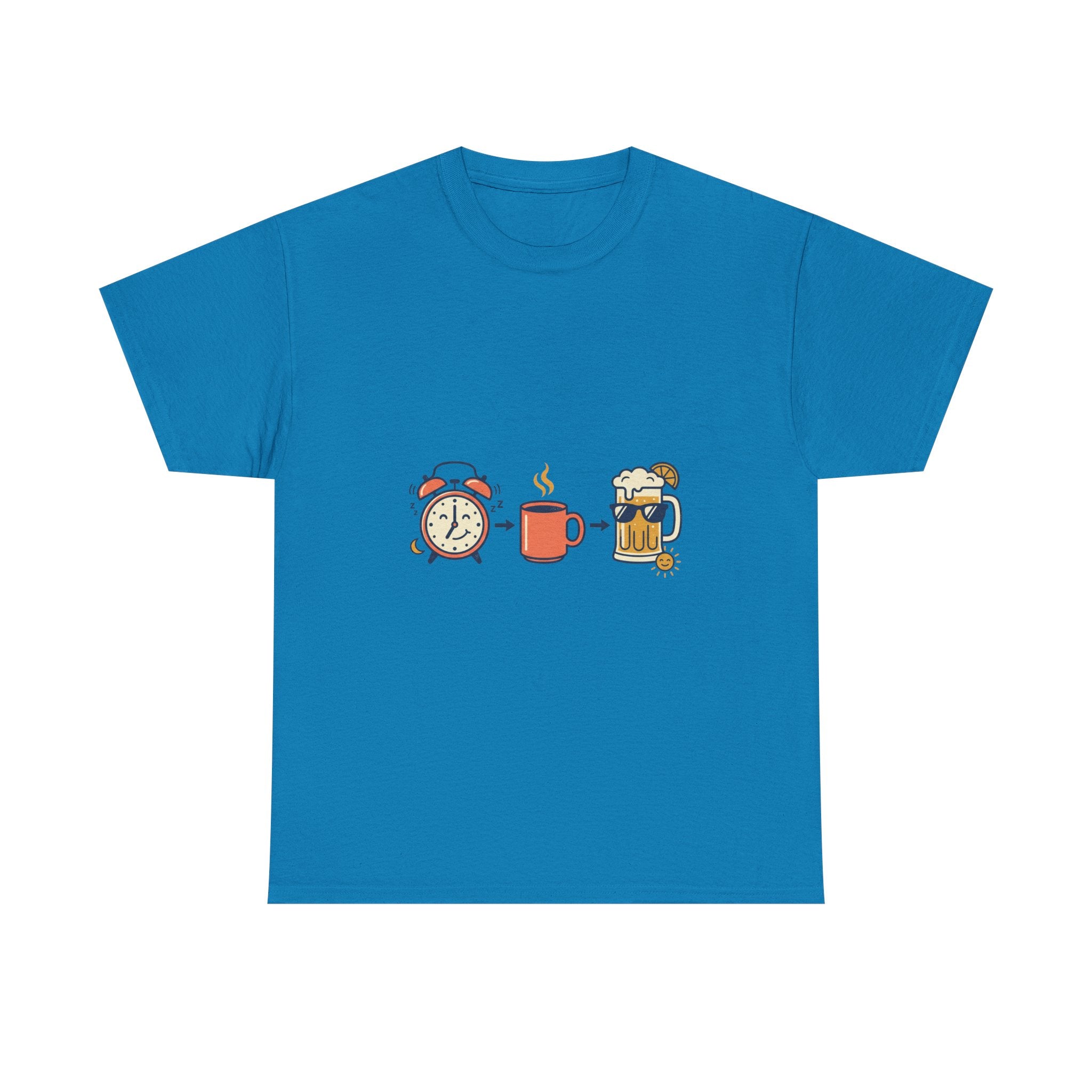 Day Drinking Tee — Alarm, Coffee & Beer Cute Icon Trio Graphic Shirt