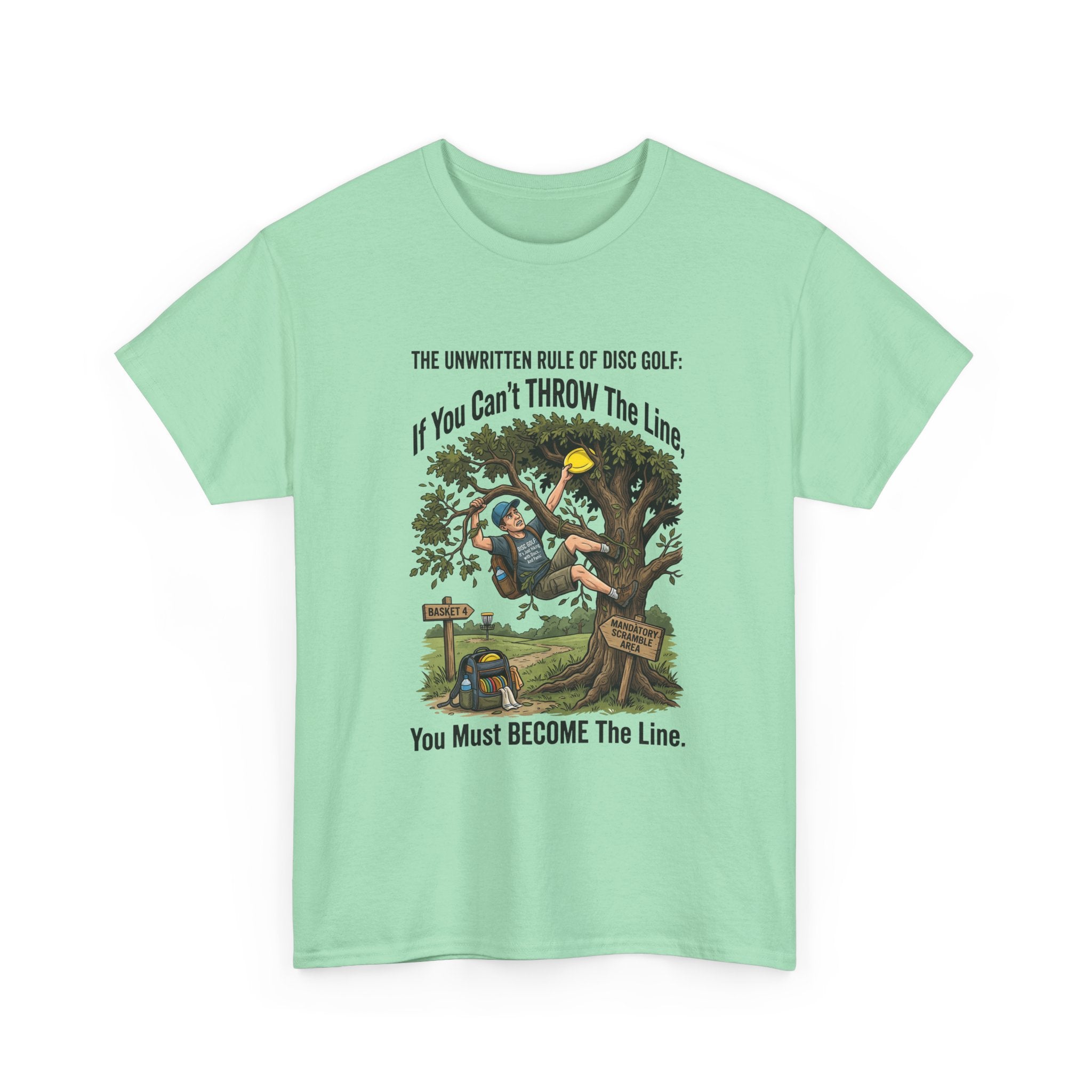 Disc Golf T-Shirt - "If You Can't Throw the Line, You Must Become the Line" Vintage Golf Cartoon Tee