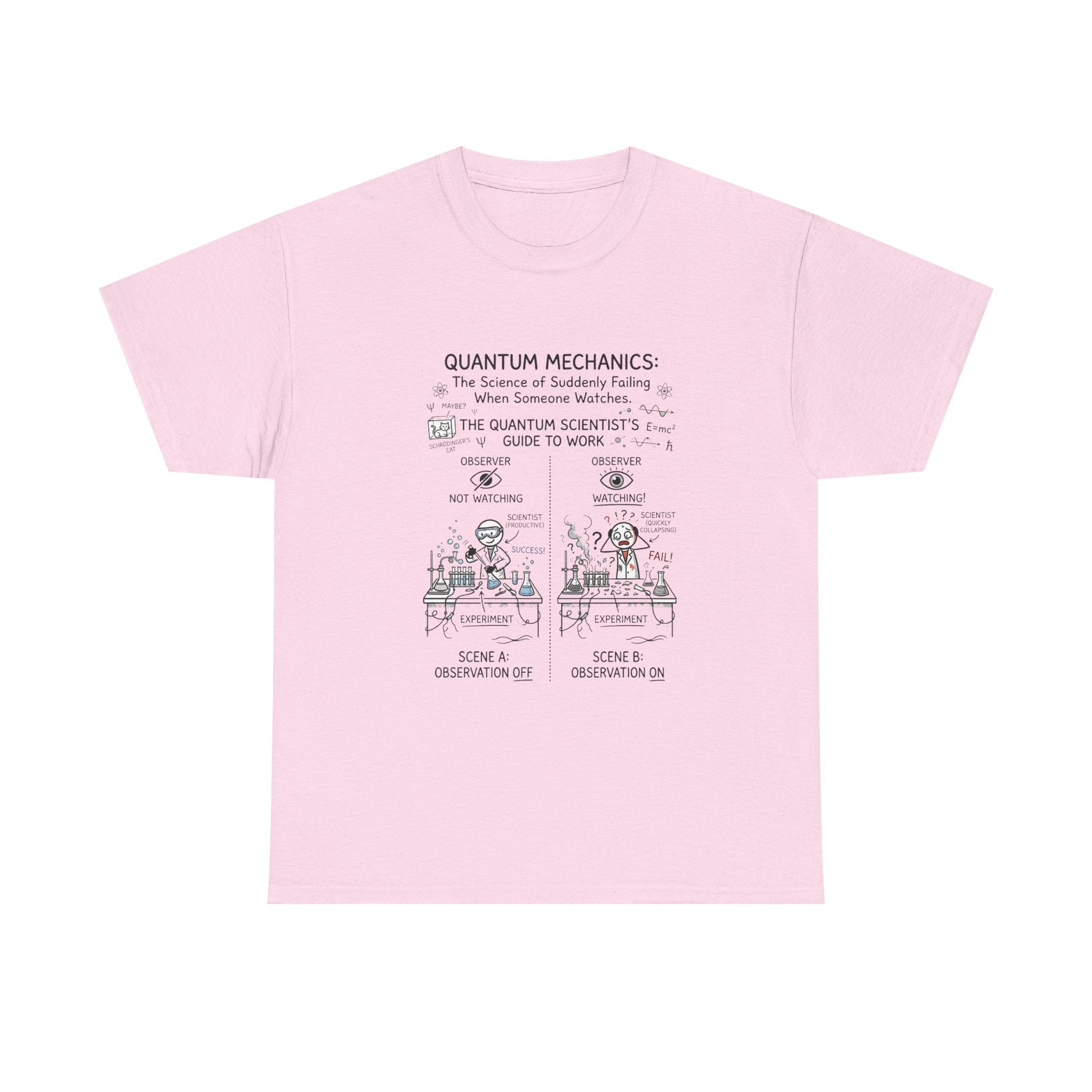 Quantum Mechanics Cartoon T‑Shirt — Funny Science Diagram Tee