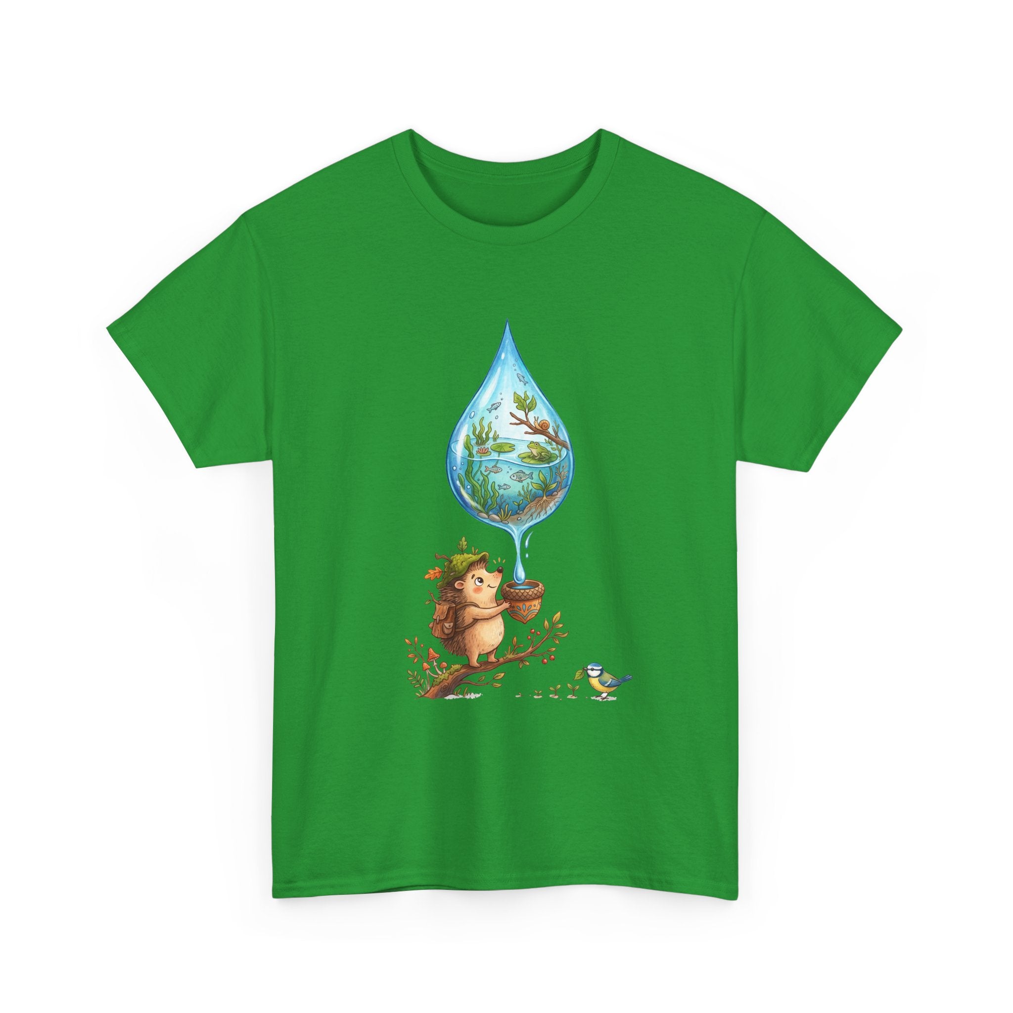 Eco Hedgehog Water Drop T‑Shirt — Wildlife Nature Illustration