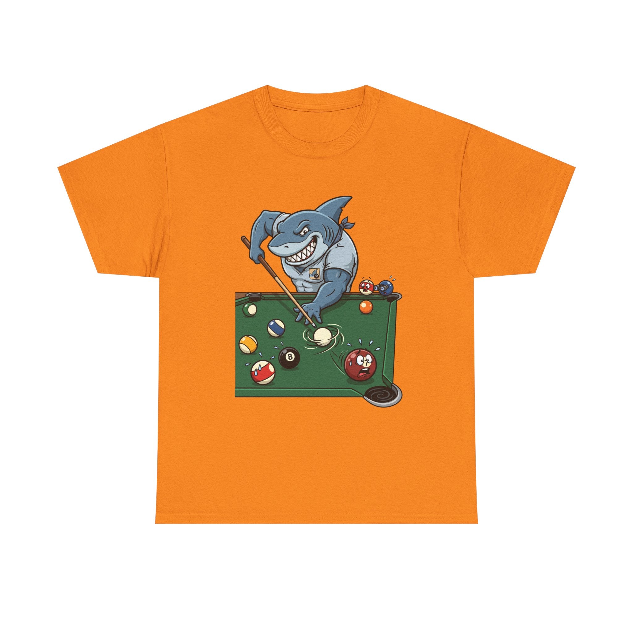 Shark Playing Pool T‑Shirt — Funny Billiards Shark Graphic Tee