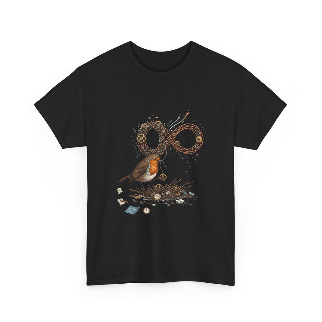 Robin & Infinity Symbol Tee — Nature-Inspired Bird Nest Graphic Shirt idk