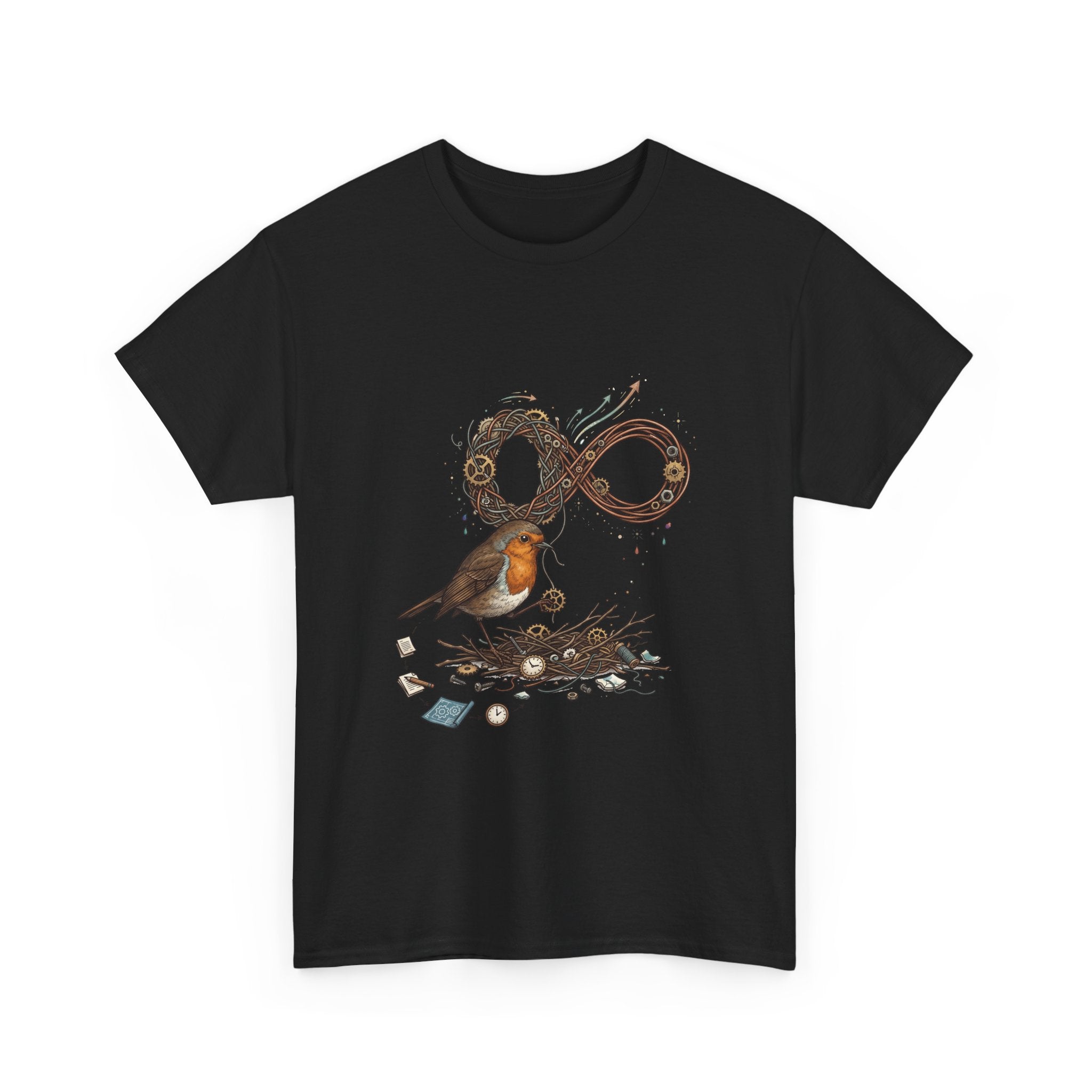 Robin & Infinity Symbol Tee — Nature-Inspired Bird Nest Graphic Shirt idk