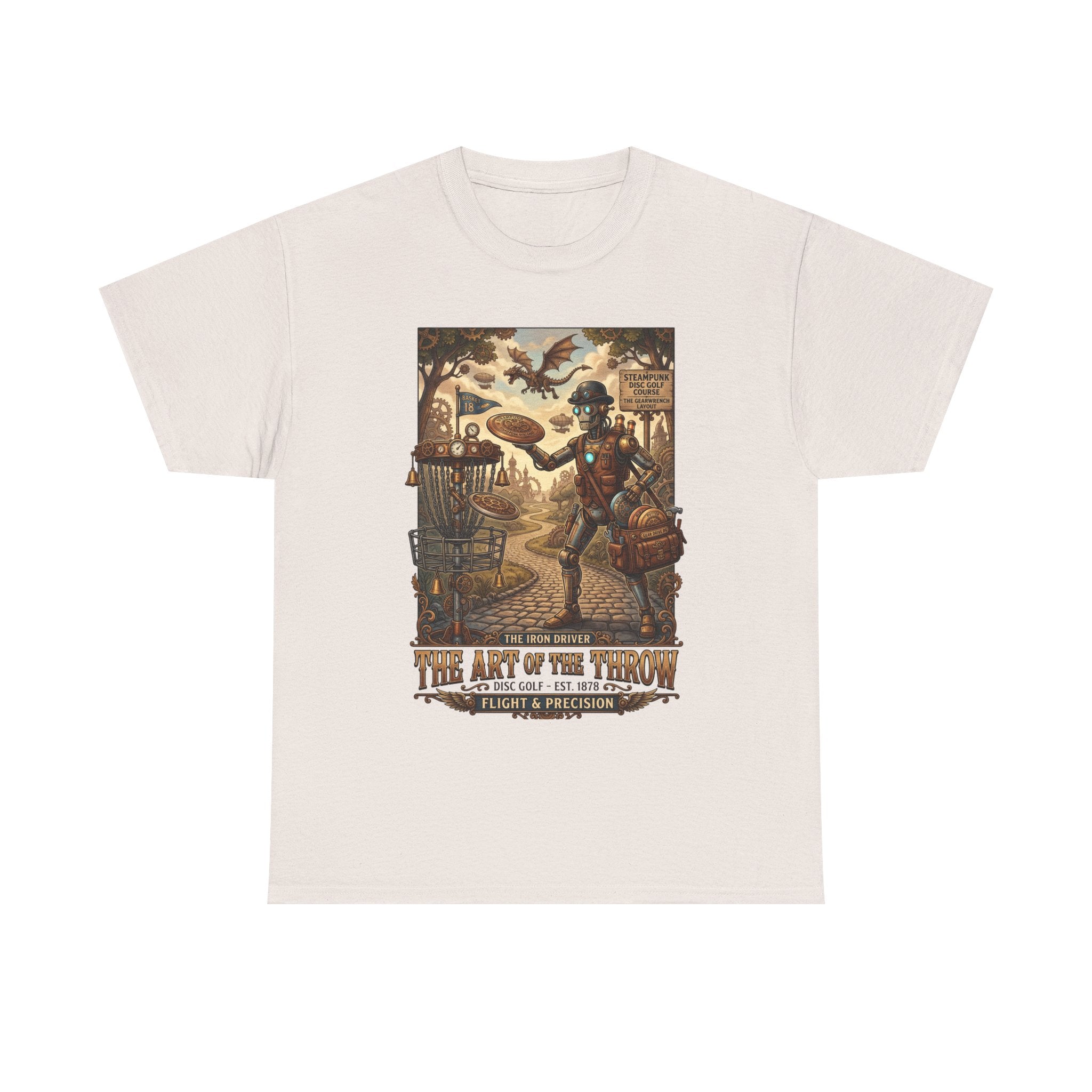 Steampunk Disc Golf T-Shirt — "The Art of the Throw" Vintage Disc Golfer Graphic Tee