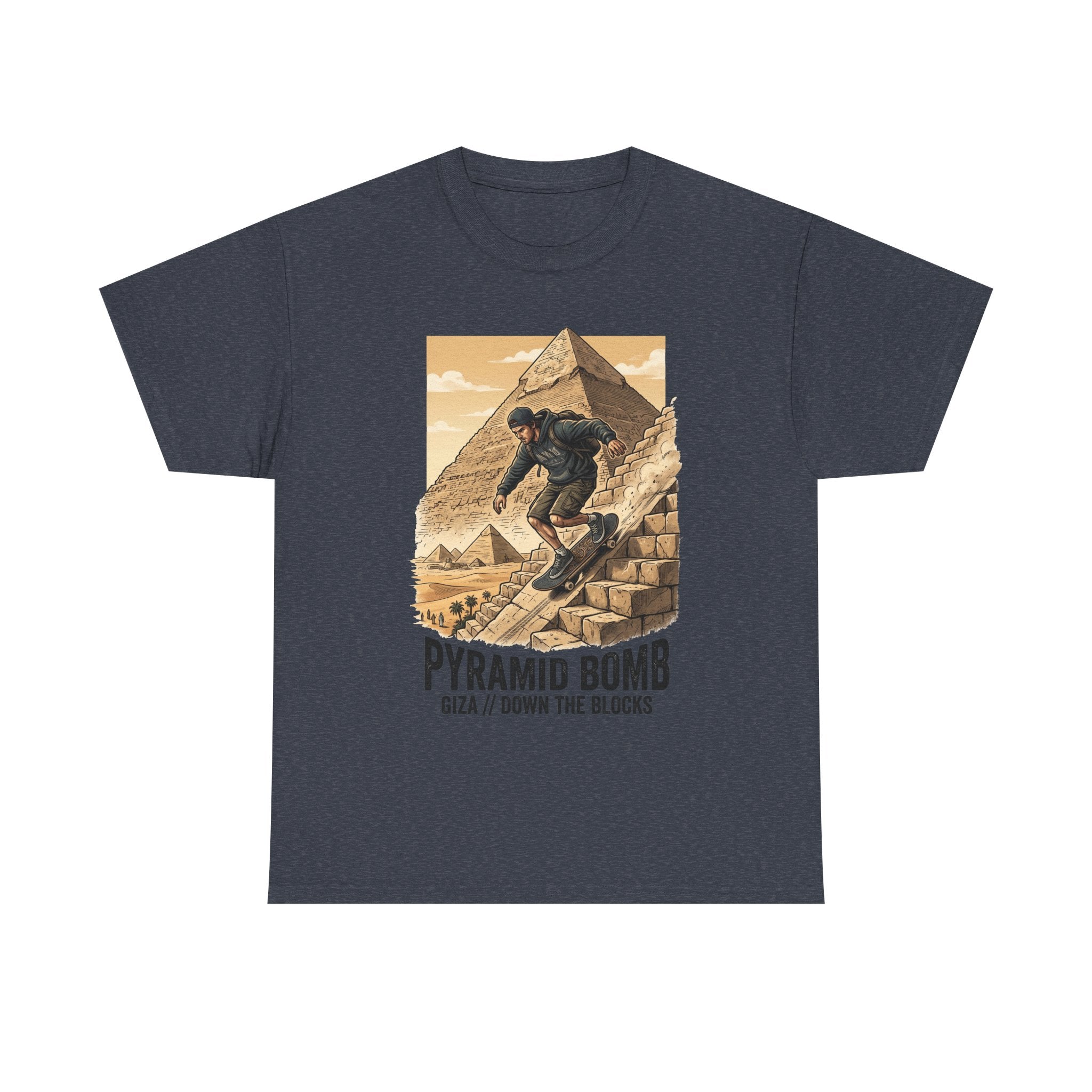 Pyramid Bomb Skateboarding T-Shirt — "Pyramid Bomb: Giza / Down The Blocks" Vintage Skate Tee