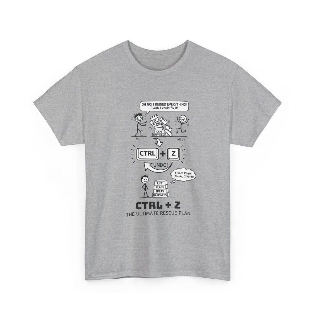 CTRL + Z T-Shirt — Funny Programmer Comic Tee ("The Ultimate Rescue Plan")