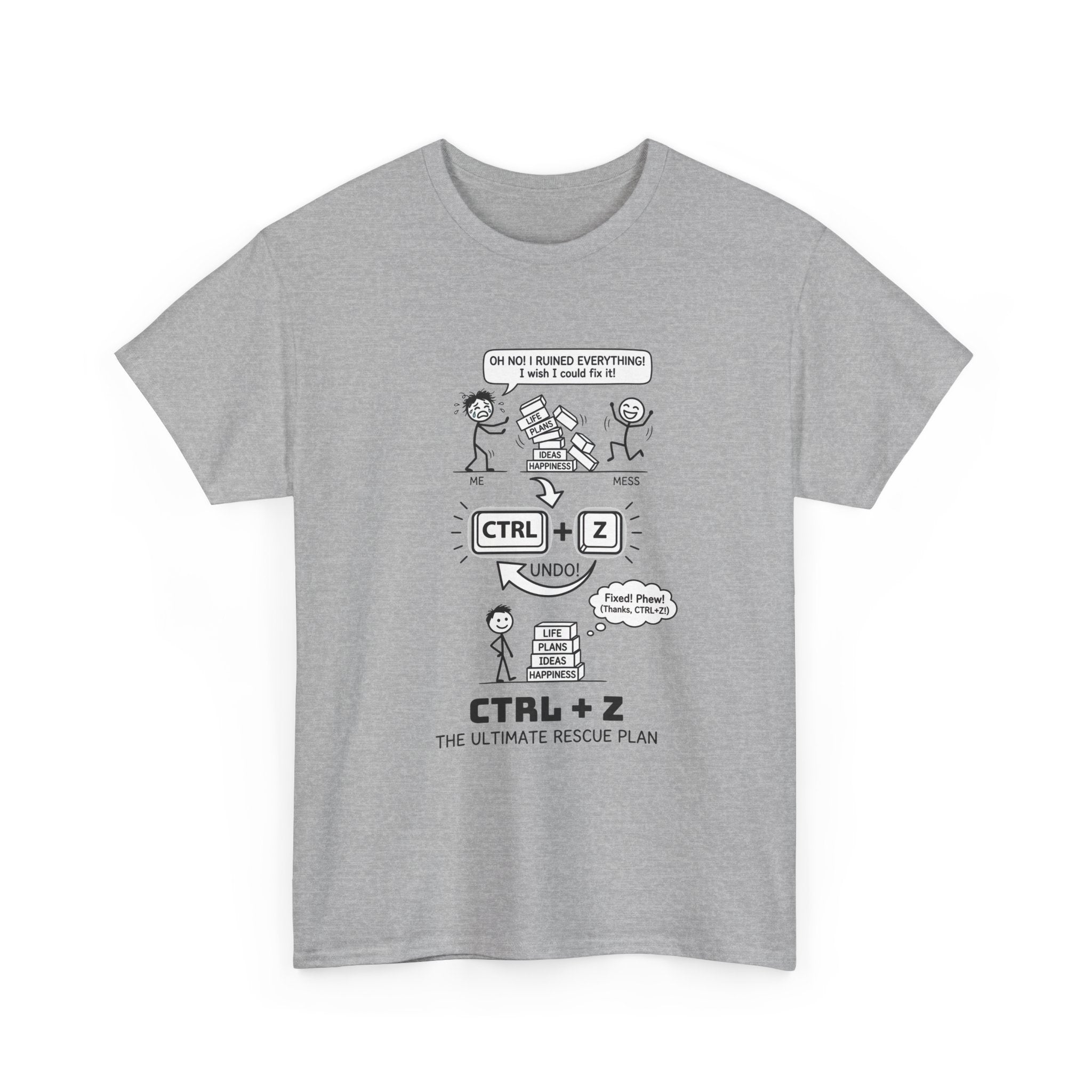 CTRL + Z T-Shirt — Funny Programmer Comic Tee ("The Ultimate Rescue Plan")