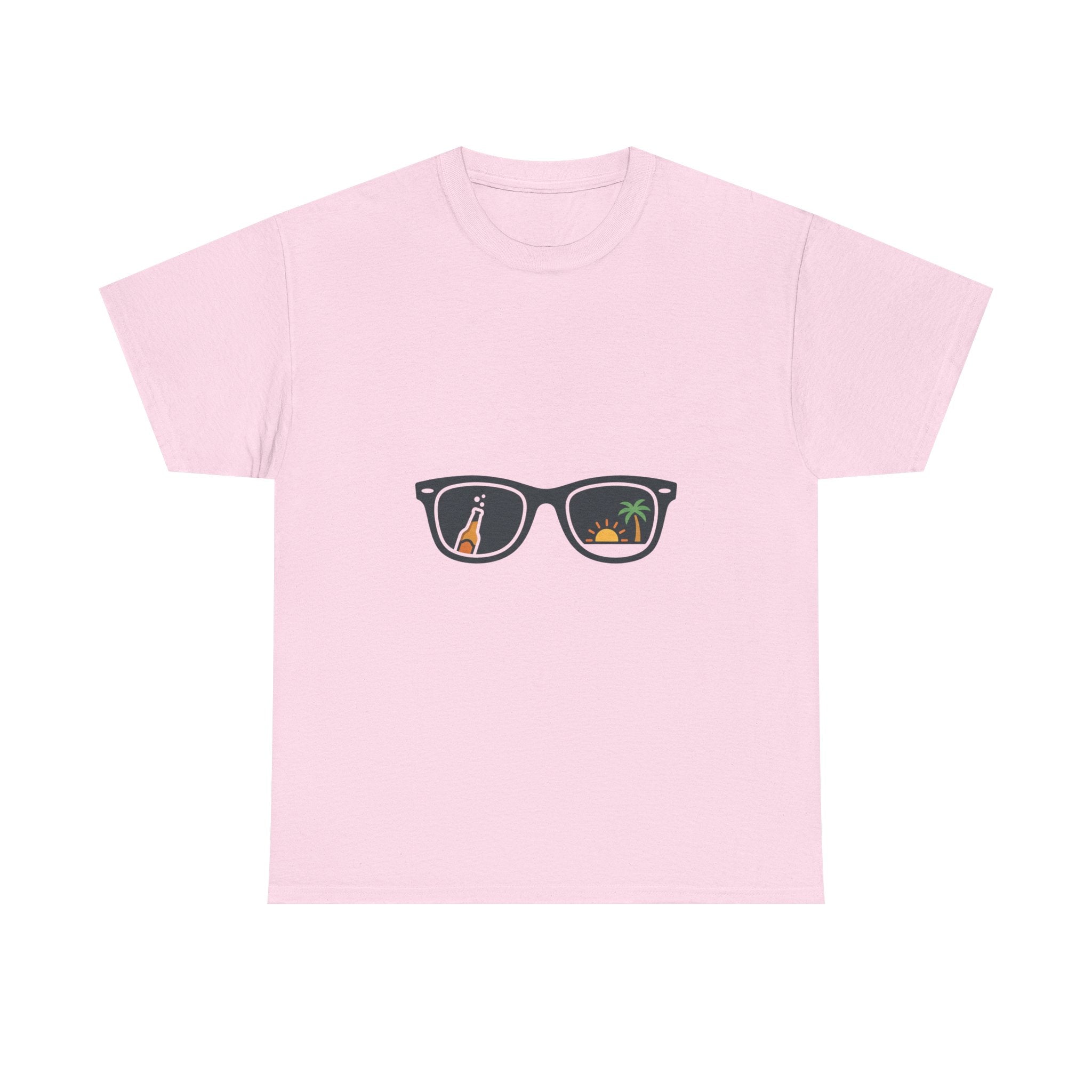 Sunglasses Reflection Tee — Tropical Beach & Palm Drink Graphic T-Shirt