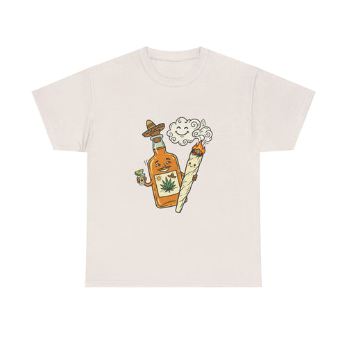 Cannabis & Tequila Tee — Funny Joint and Bottle Graphic T-Shirt
