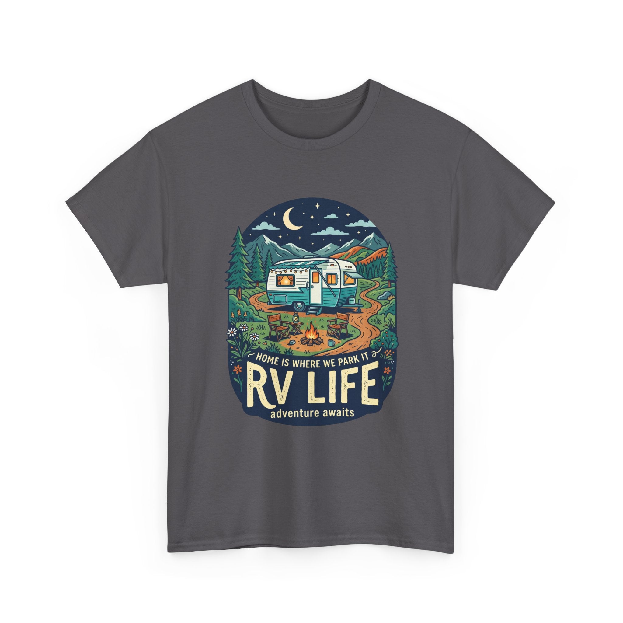 RV Life T-Shirt — Retro Camper Graphic Tee (“Home Is Where We Park It”)