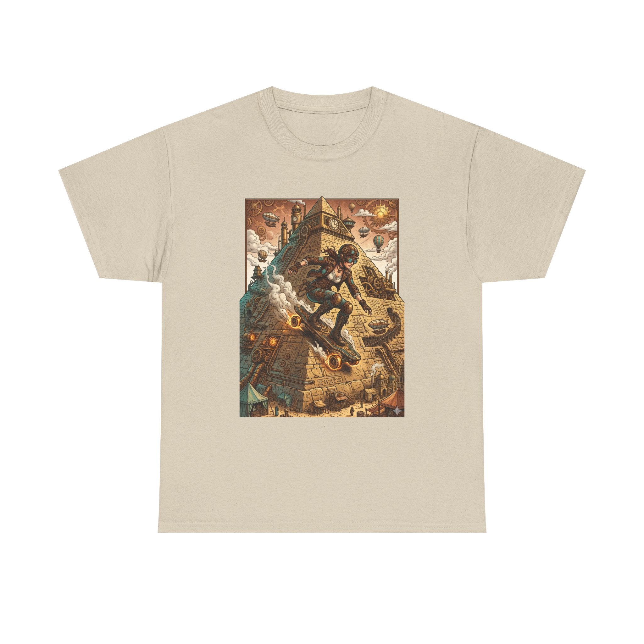 Steampunk Girl Skateboarder Art Print Tee Pyramid
