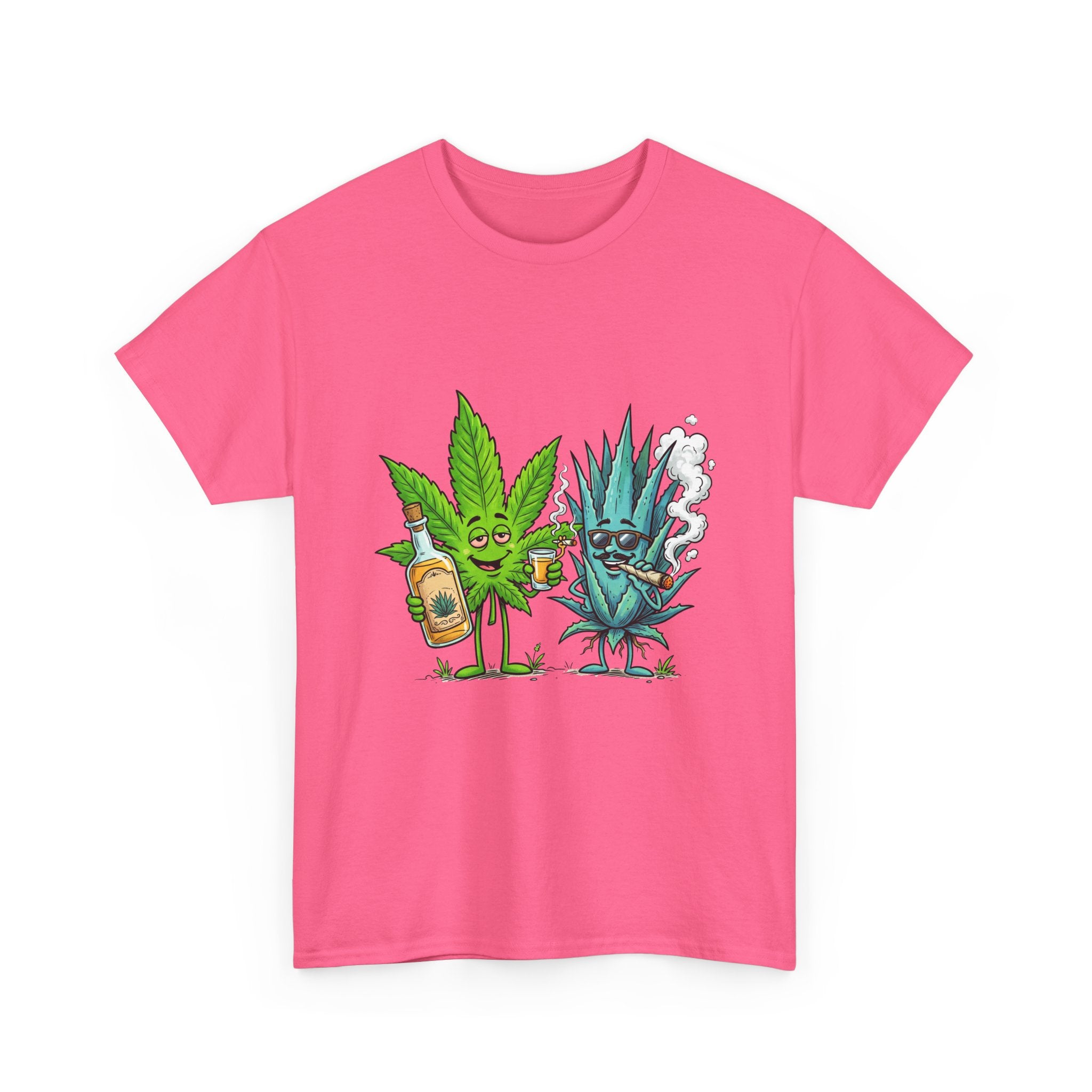 A Tequila & Cannabis Buds Friends T-Shirt — Funny Weed/Agave Leaf & Joint Graphic Tee