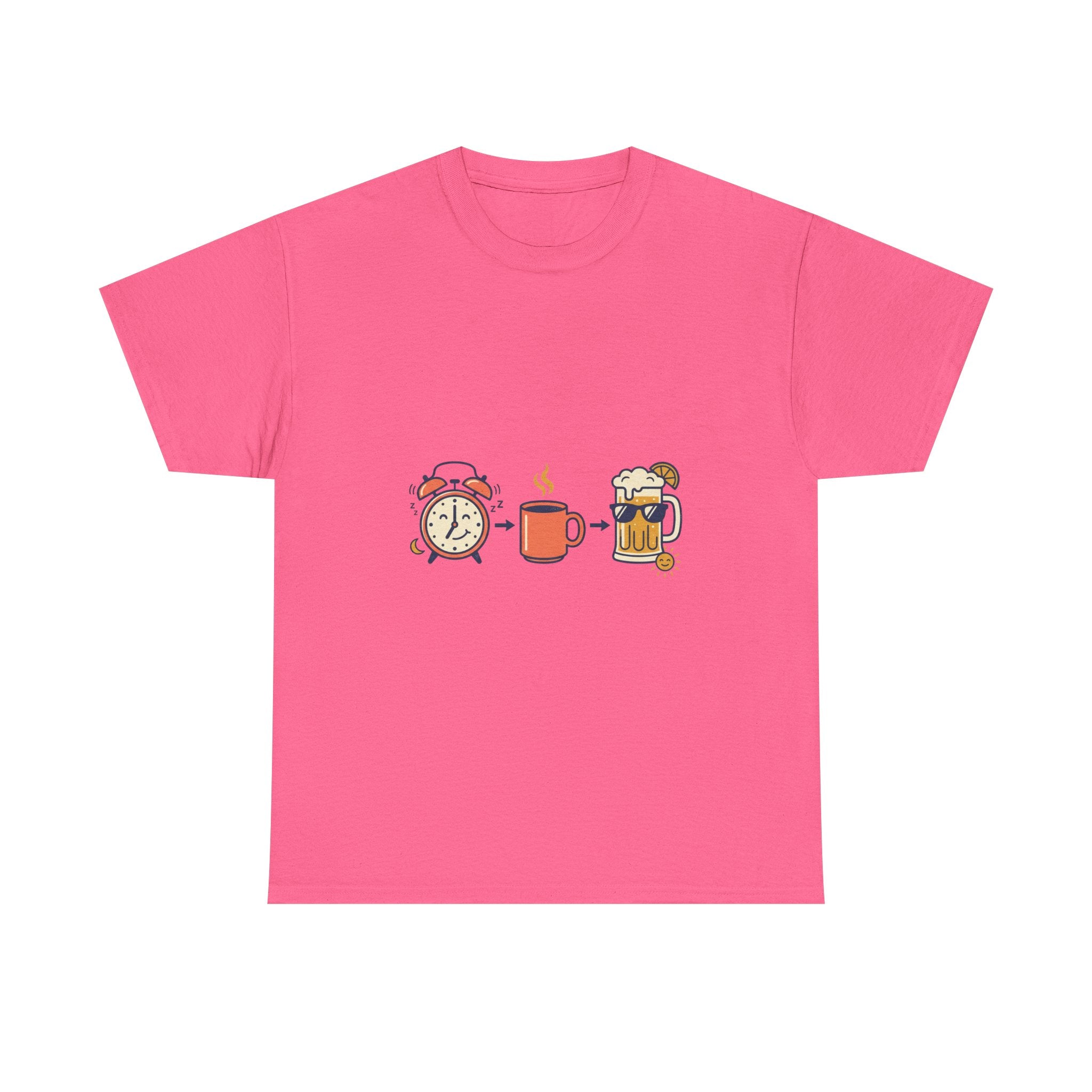 Day Drinking Tee — Alarm, Coffee & Beer Cute Icon Trio Graphic Shirt