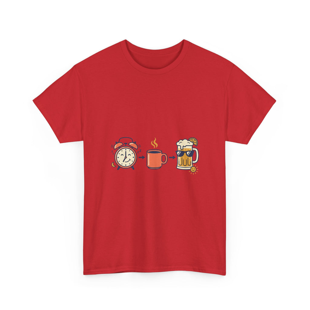 Day Drinking Tee — Alarm, Coffee & Beer Cute Icon Trio Graphic Shirt