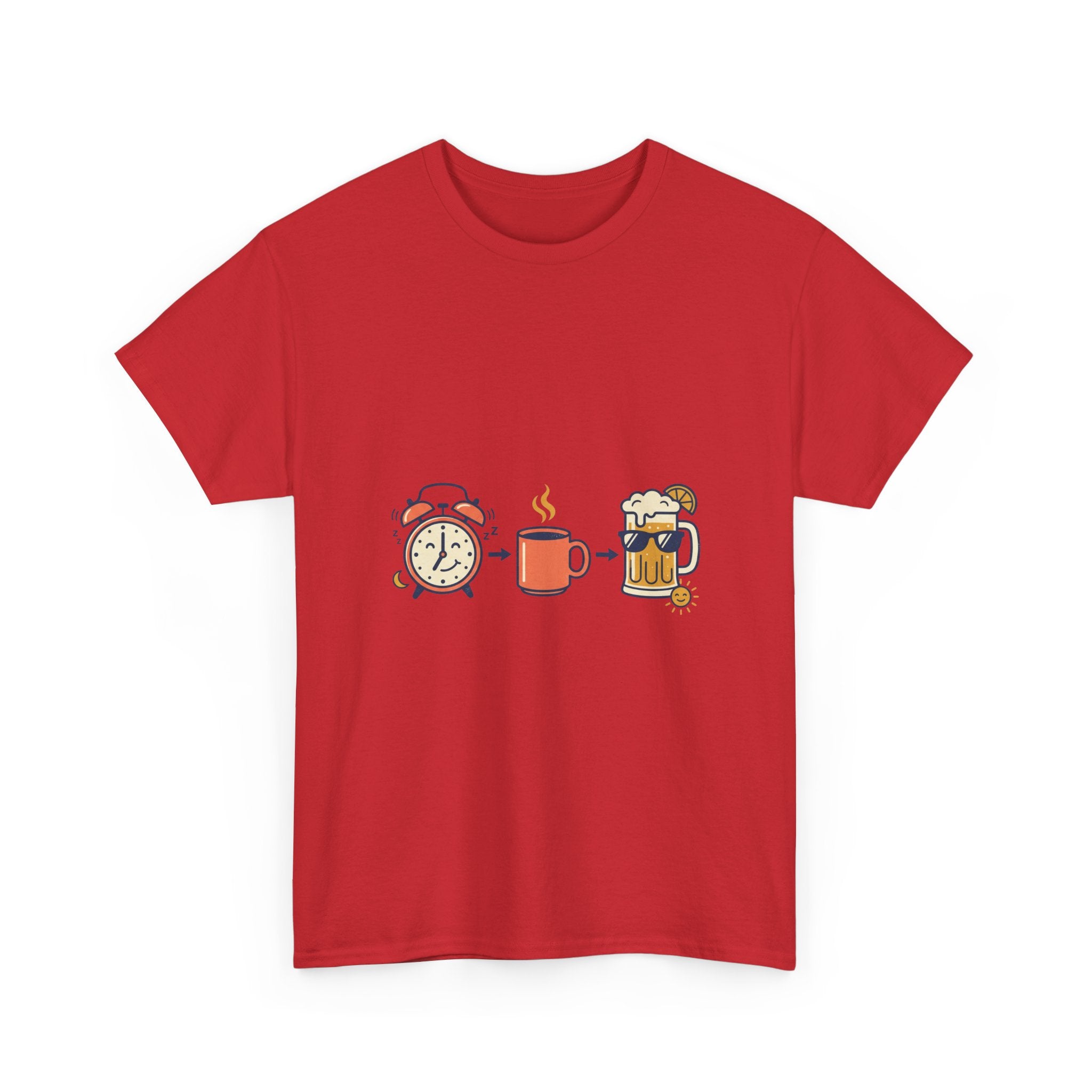 Day Drinking Tee — Alarm, Coffee & Beer Cute Icon Trio Graphic Shirt