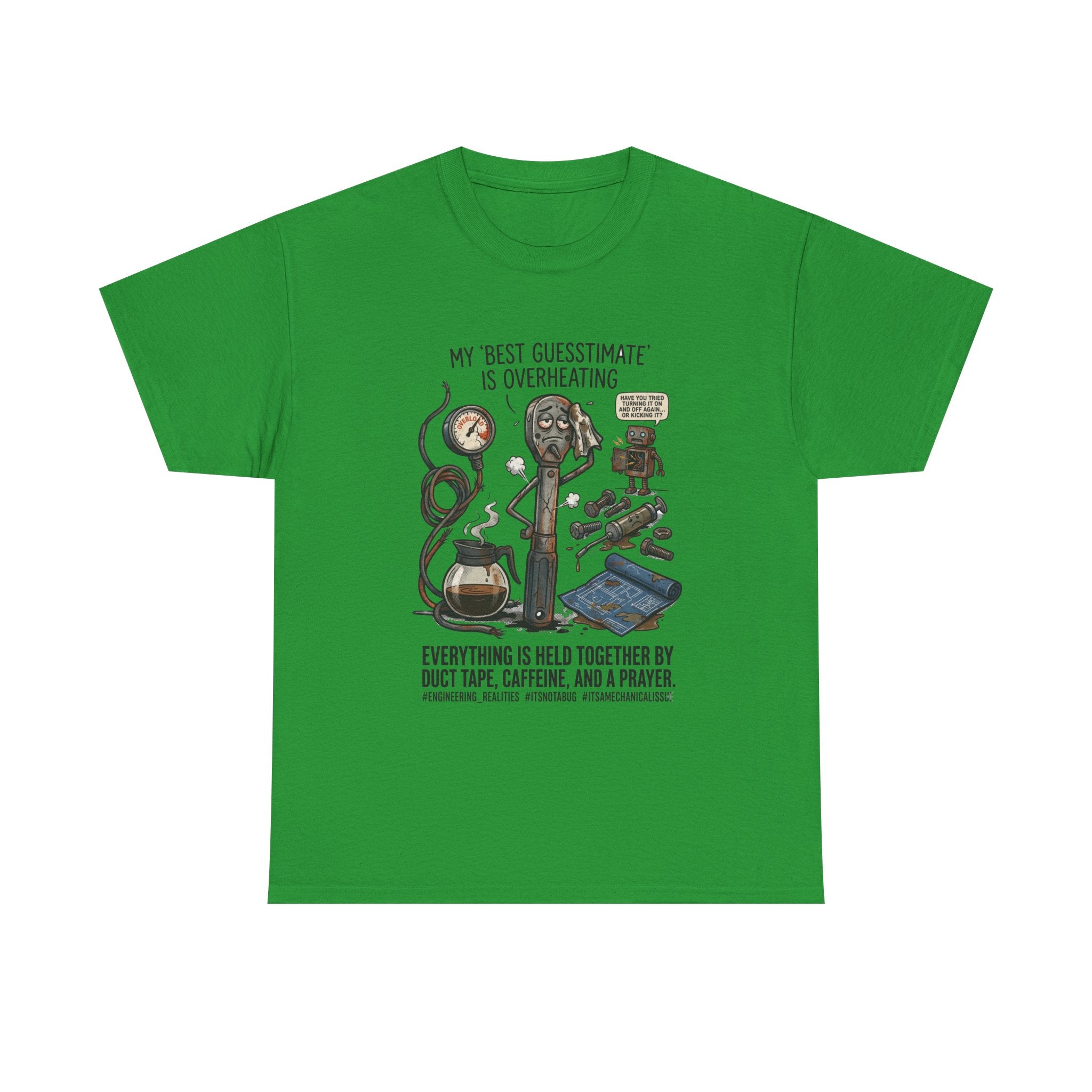 Mechanic Humor T-Shirt - "My Best Guessmate Is Overheating" Vintage Tools, Duct Tape & Caffeine Tee