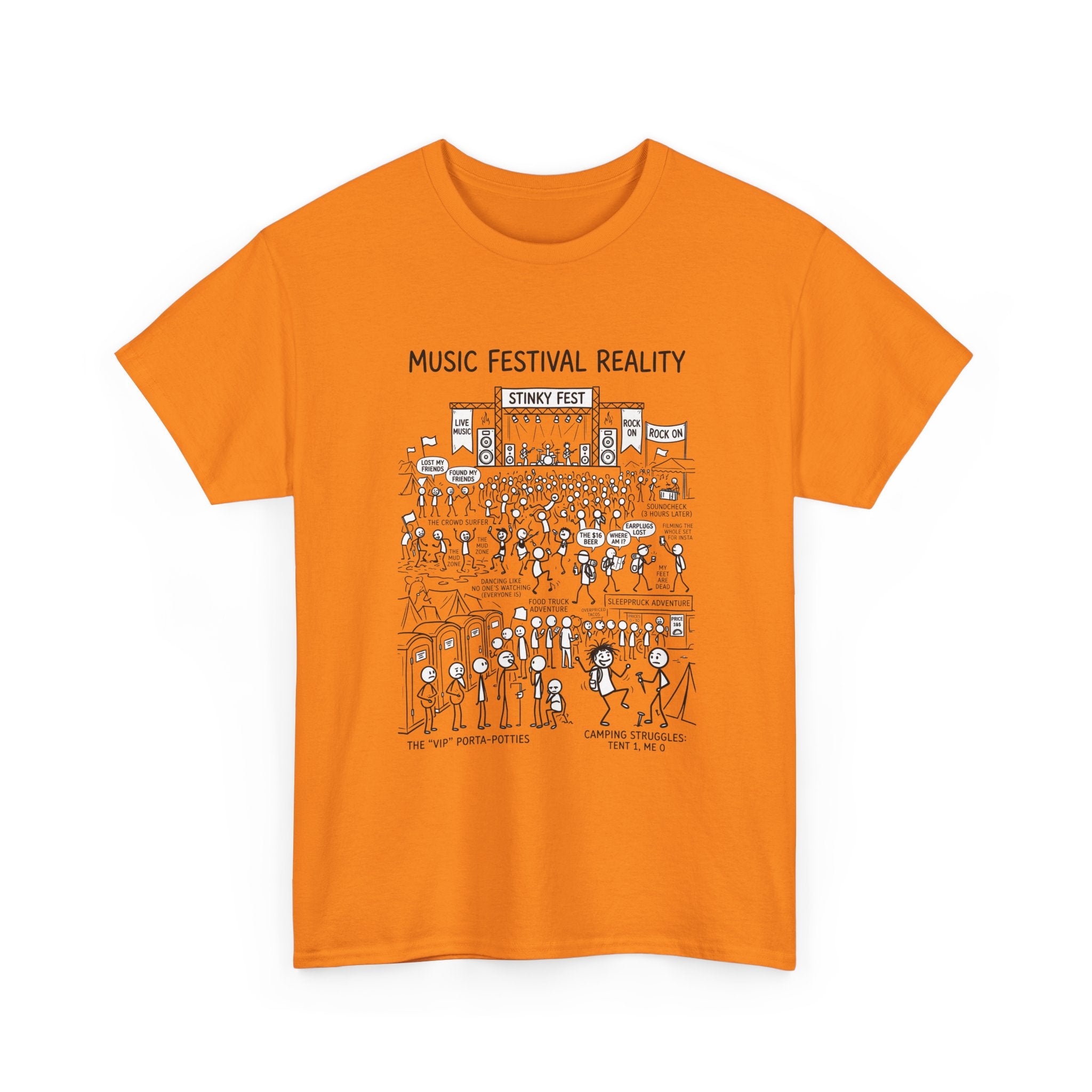 T-Shirt — "Music Festival Reality" Cartoon Illustration Tee