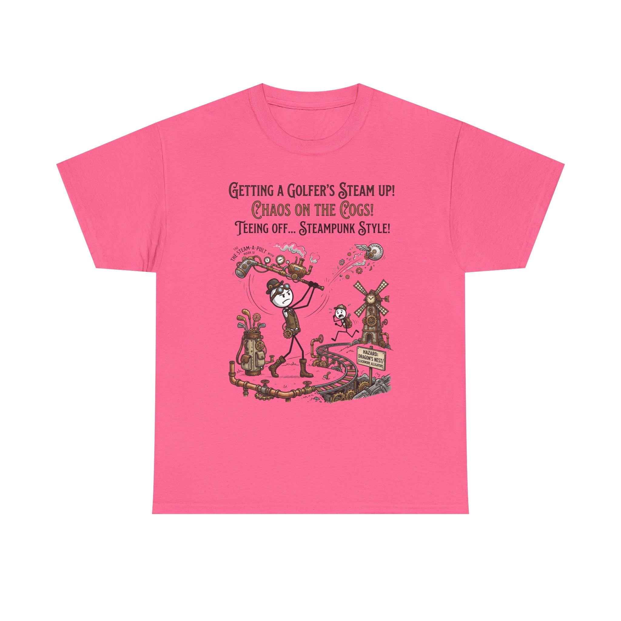 Steampunk Golf T-Shirt - "Getting a Golfer's Steam Up! Chaos on the Cogs" Graphic Tee