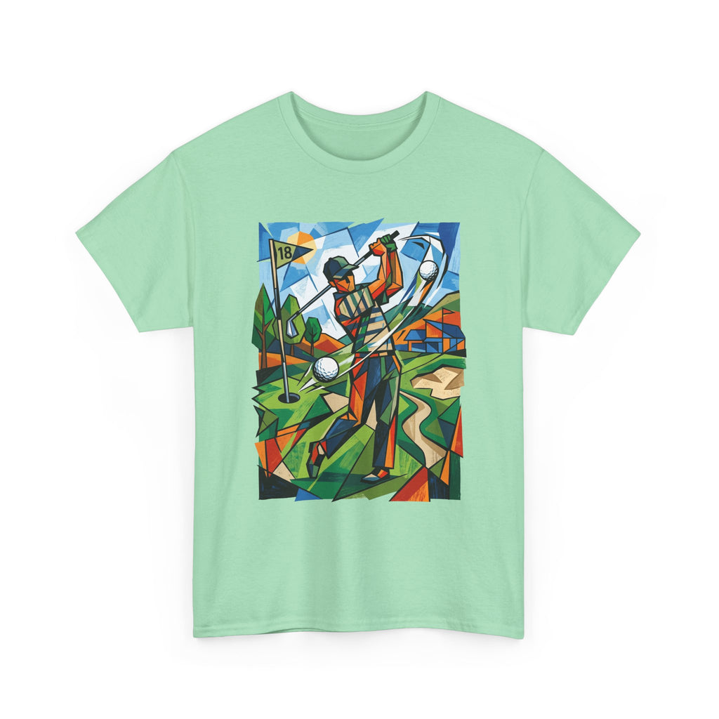 Golf Swing Art T-Shirt — Colorful Cubist Golfer Graphic Tee