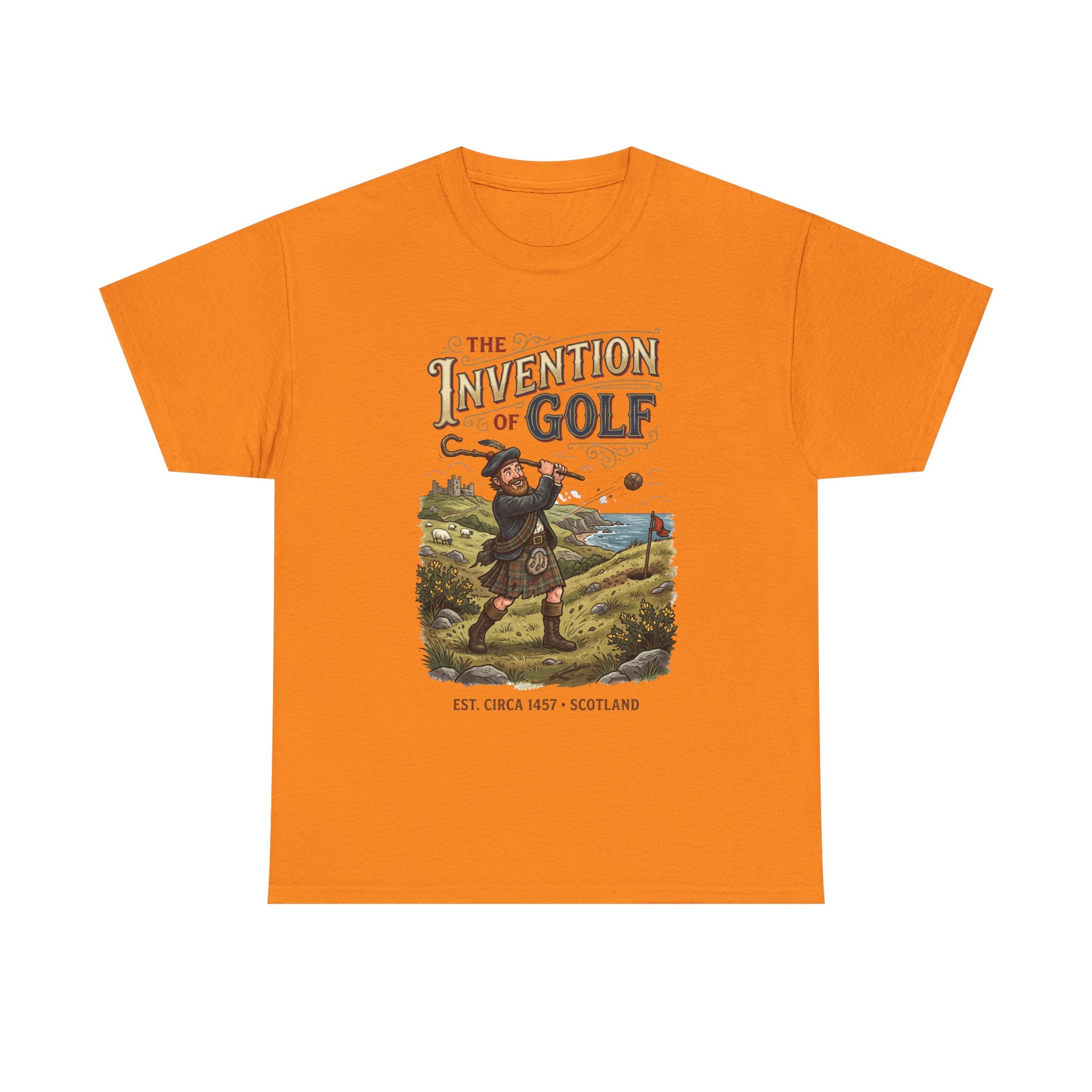 Golf T-Shirt — "The Invention of Golf" Vintage Scotland Design