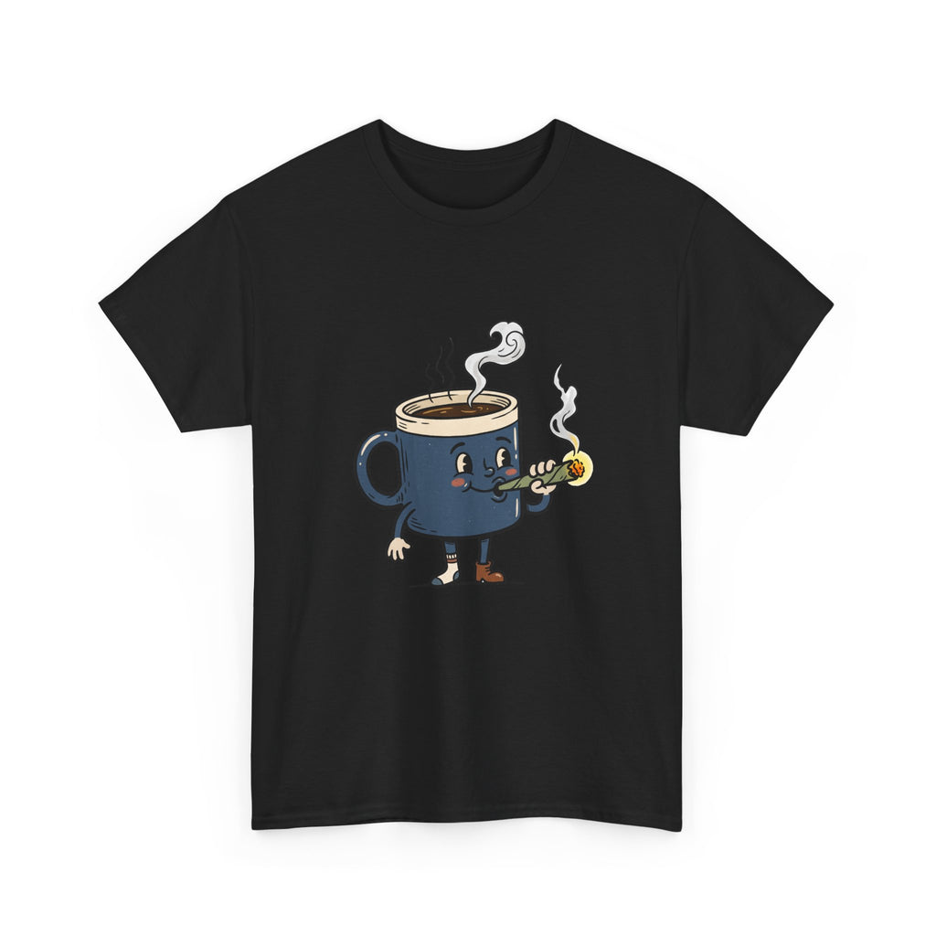 Coffee and a Joint Character Tee — Funny Smoking Joint Cartoon Shirt