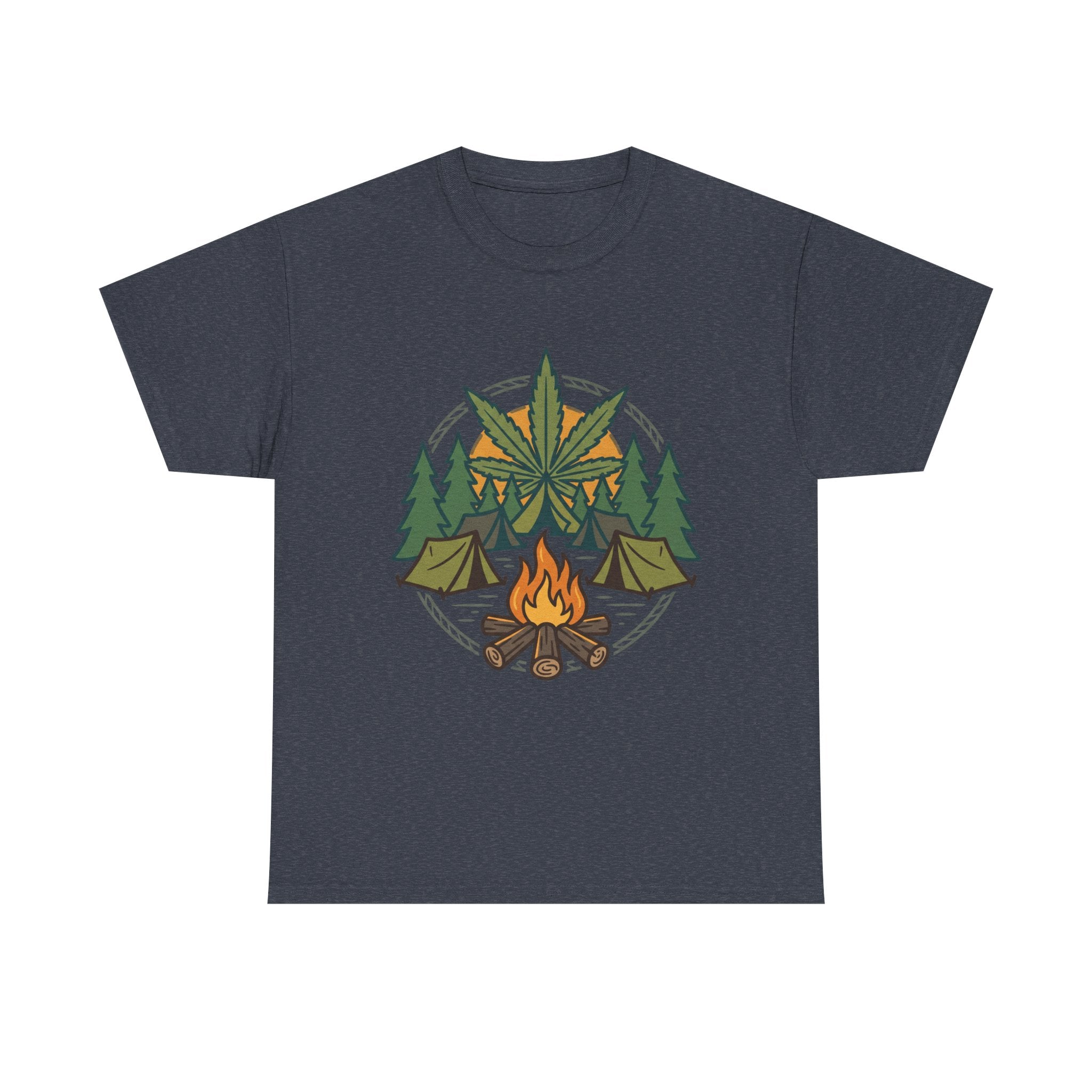 Camping Cannabis T‑Shirt – Outdoorsy Weed Leaf Campfire Graphic Tee