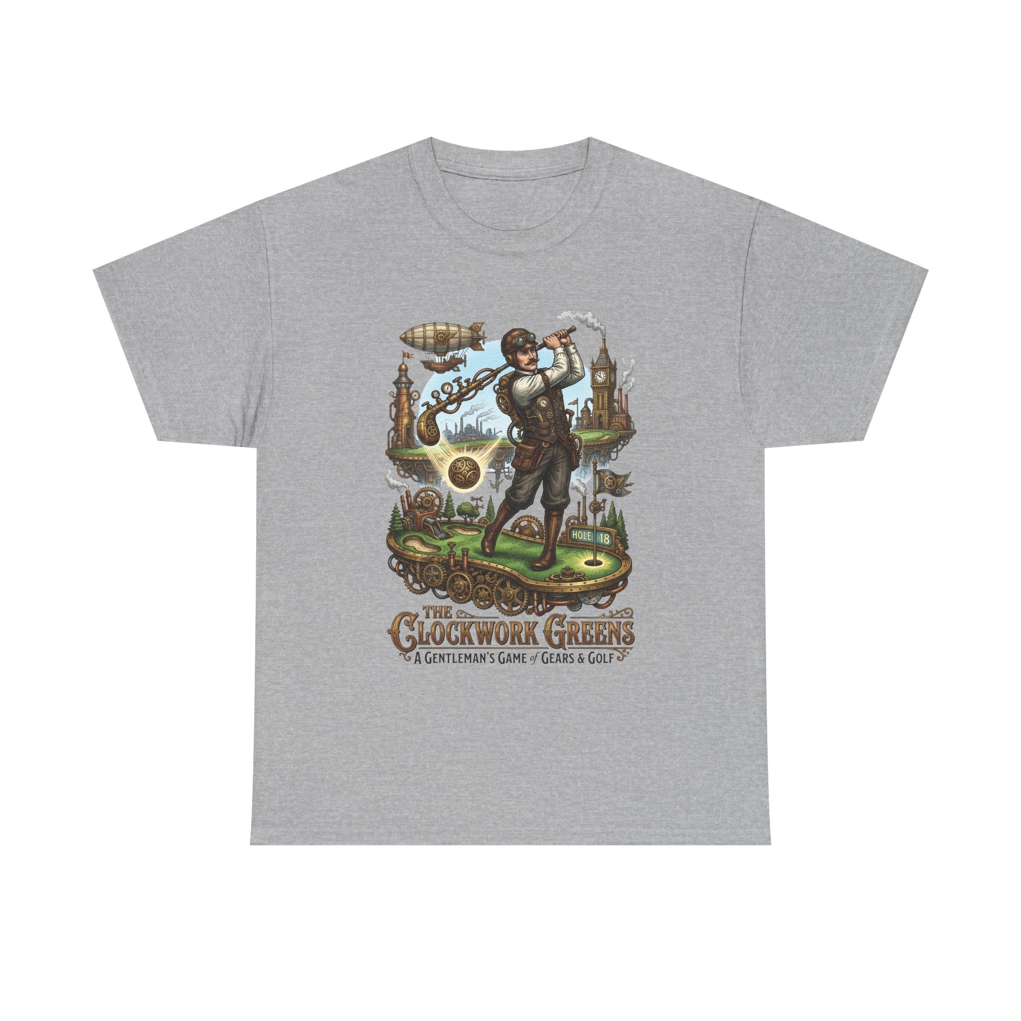 Golf Steampunk T-Shirt — "The Clockwork Greens" Vintage Golfing Design