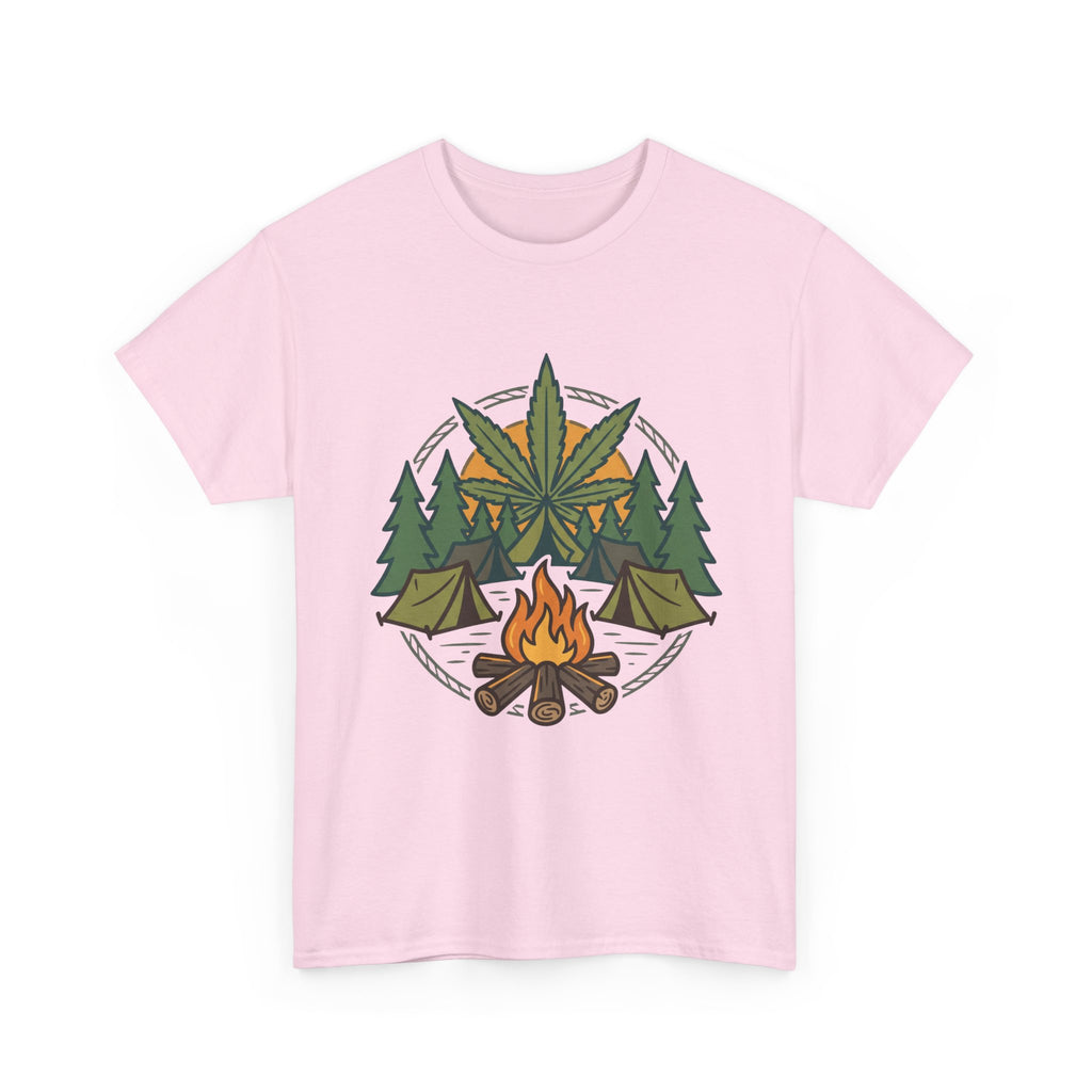 Camping Cannabis T‑Shirt – Outdoorsy Weed Leaf Campfire Graphic Tee