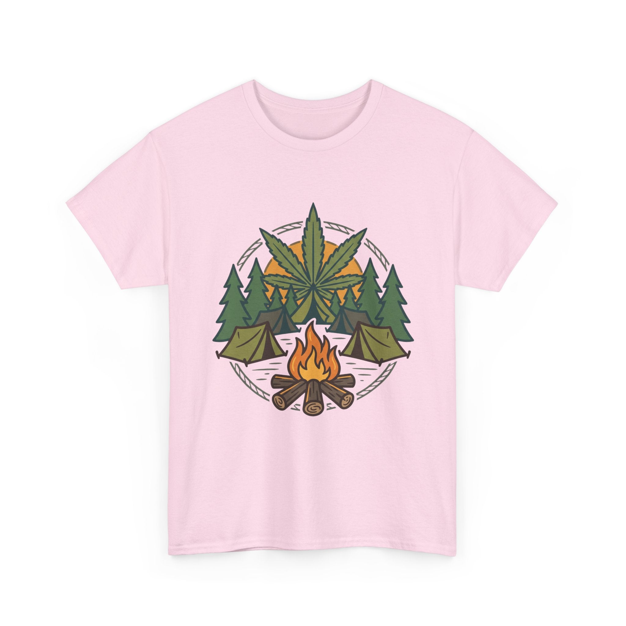 Camping Cannabis T‑Shirt – Outdoorsy Weed Leaf Campfire Graphic Tee