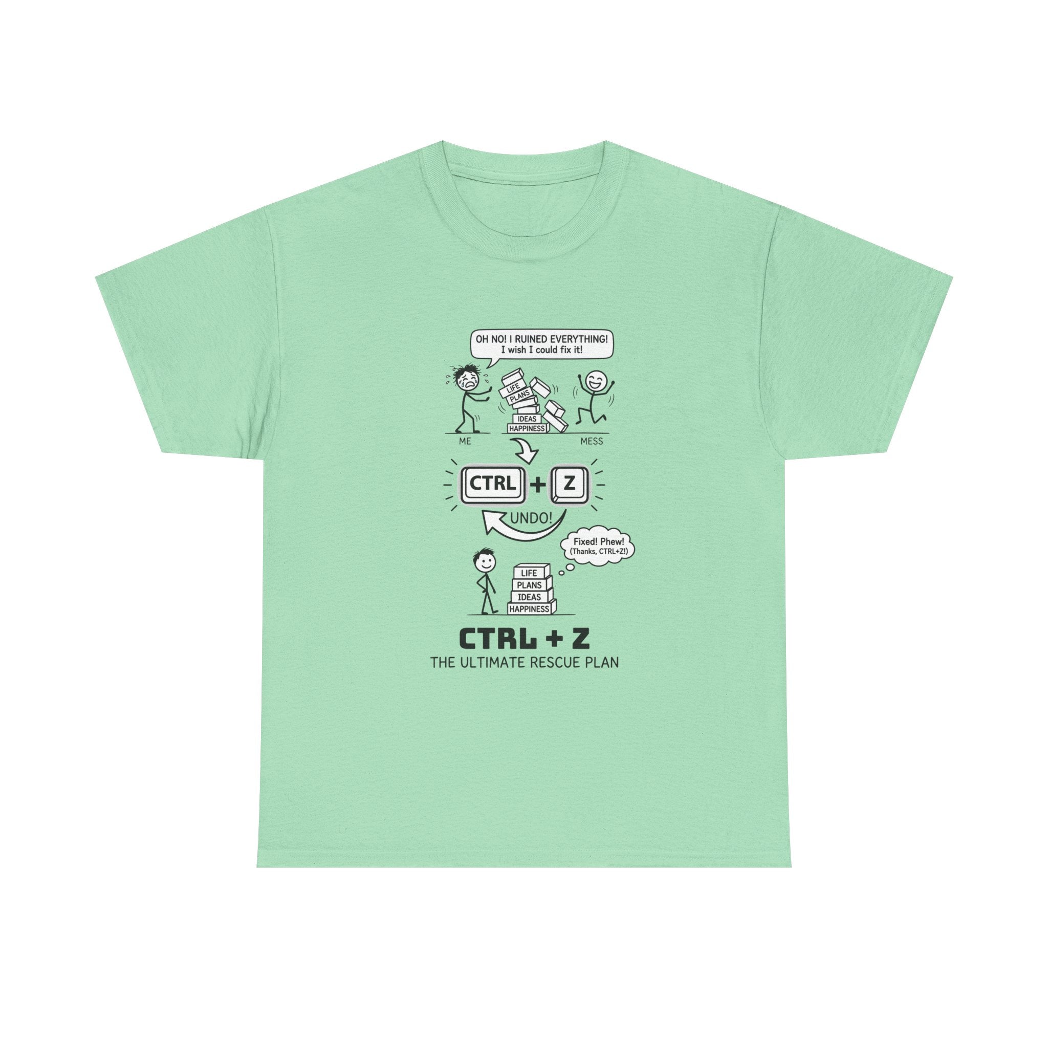 CTRL + Z T-Shirt — Funny Programmer Comic Tee ("The Ultimate Rescue Plan")
