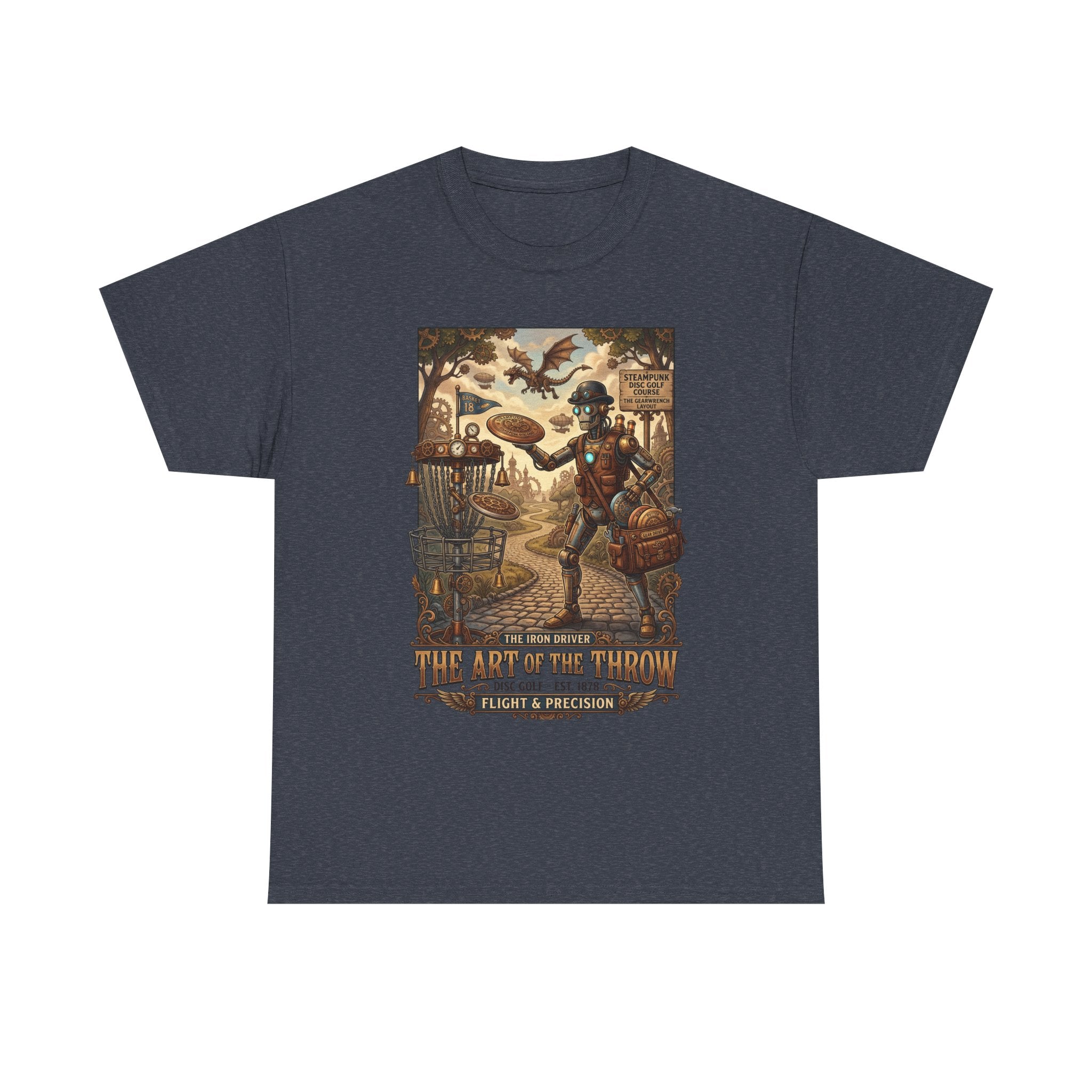 Steampunk Disc Golf T-Shirt — "The Art of the Throw" Vintage Disc Golfer Graphic Tee