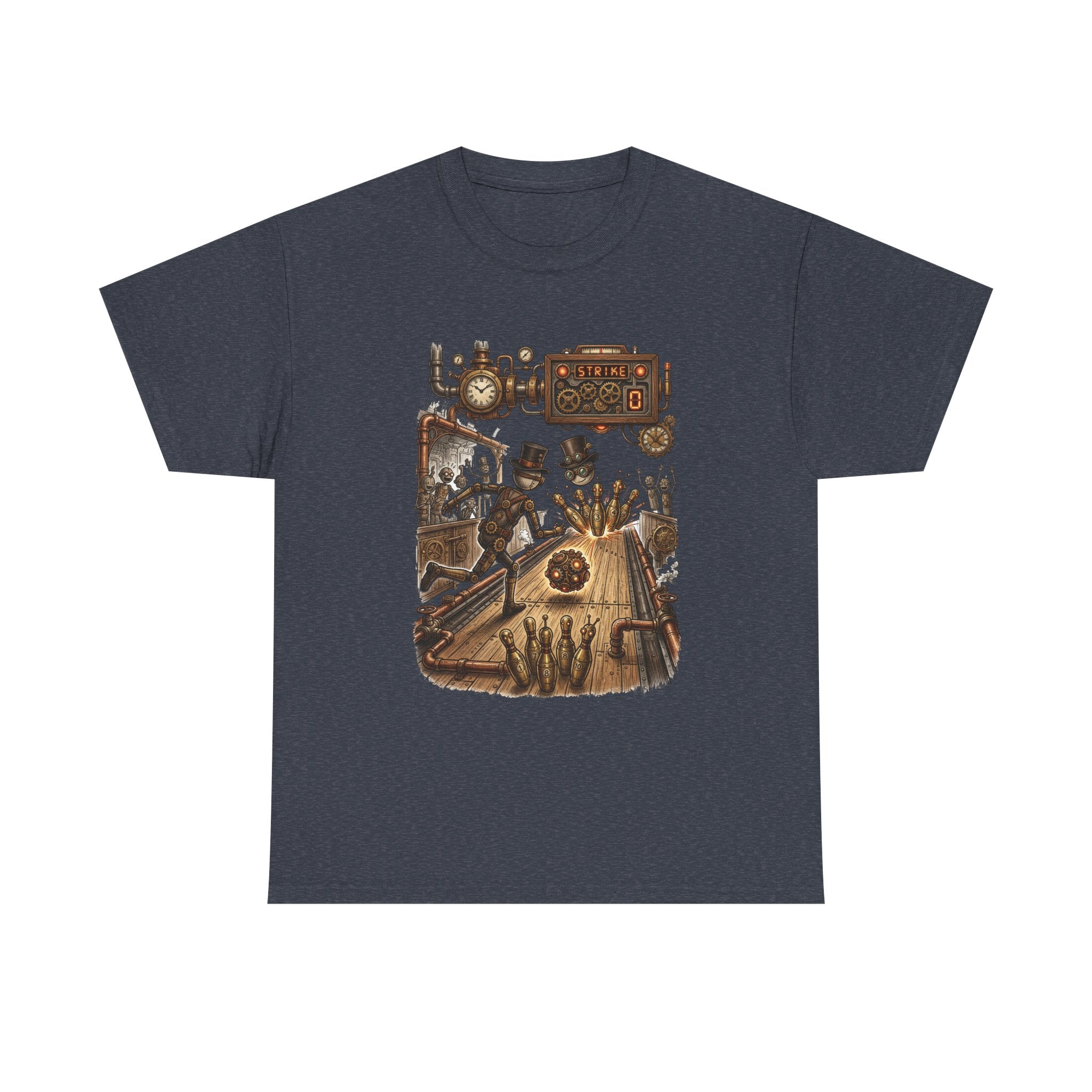 Steampunk Bowling T-Shirt — Vintage Train & Gears Graphic Tee